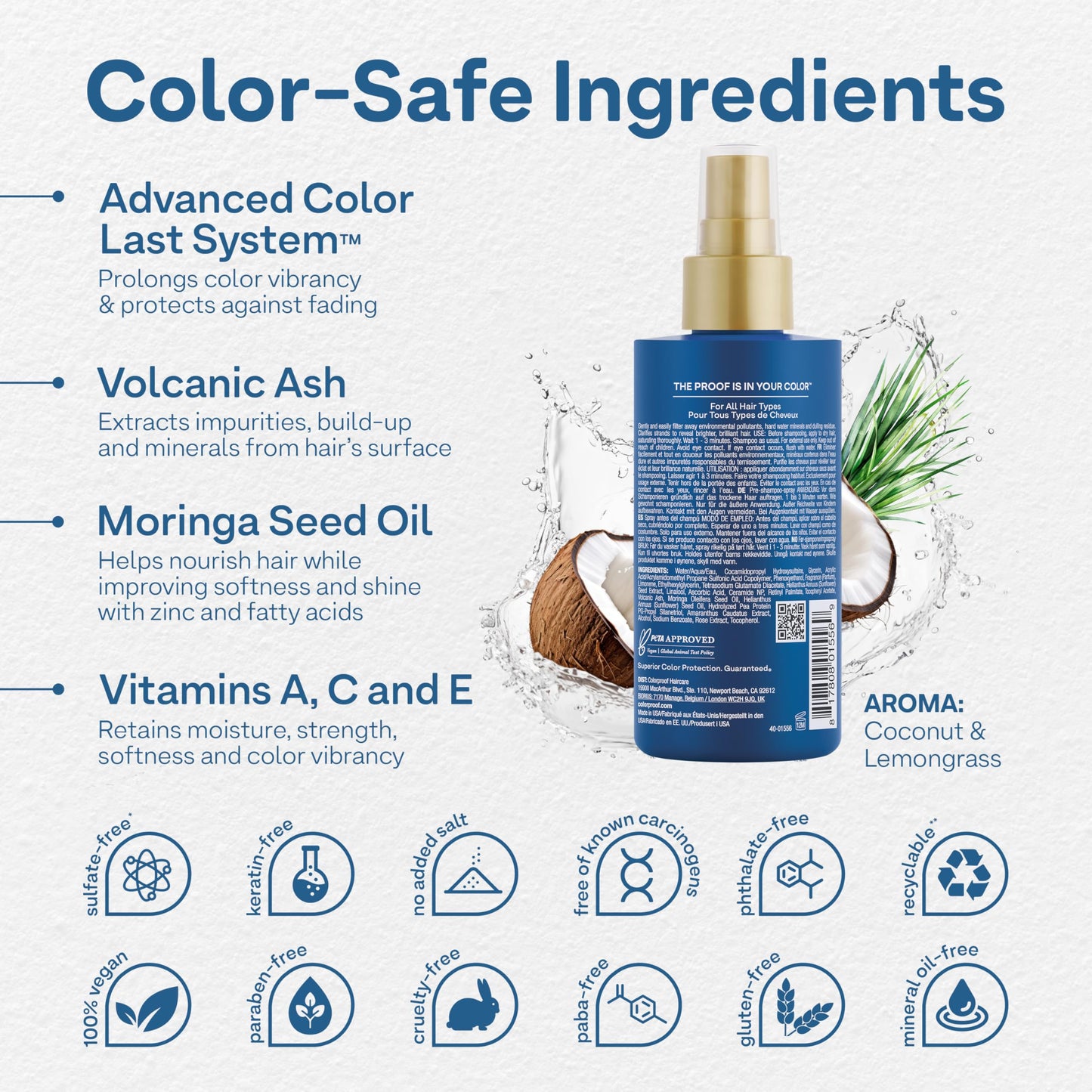 Lavender Colorproof Hair Pre-Tox Spray 6.7 Fl. Oz. Rapid Clarifying Pre Shampoo Spray with Color Protection, Coconut & Lemongrass Scent