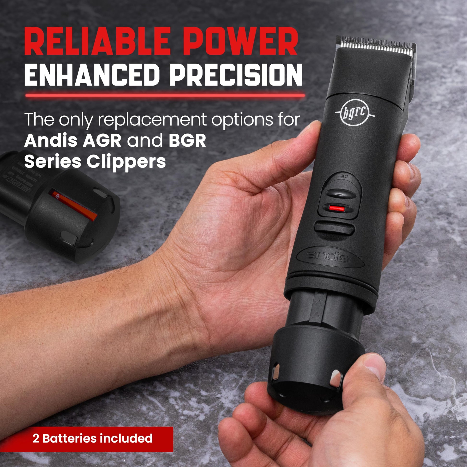 Dark Slate Gray Pack of Two High-Capacity Replacement Batteries for Andis PowerGroom AGR and BGR Clippers. NiMH, 2100mAh, Japanese Cells. Compatible with Andis Bgrc. Long-Lasting Power