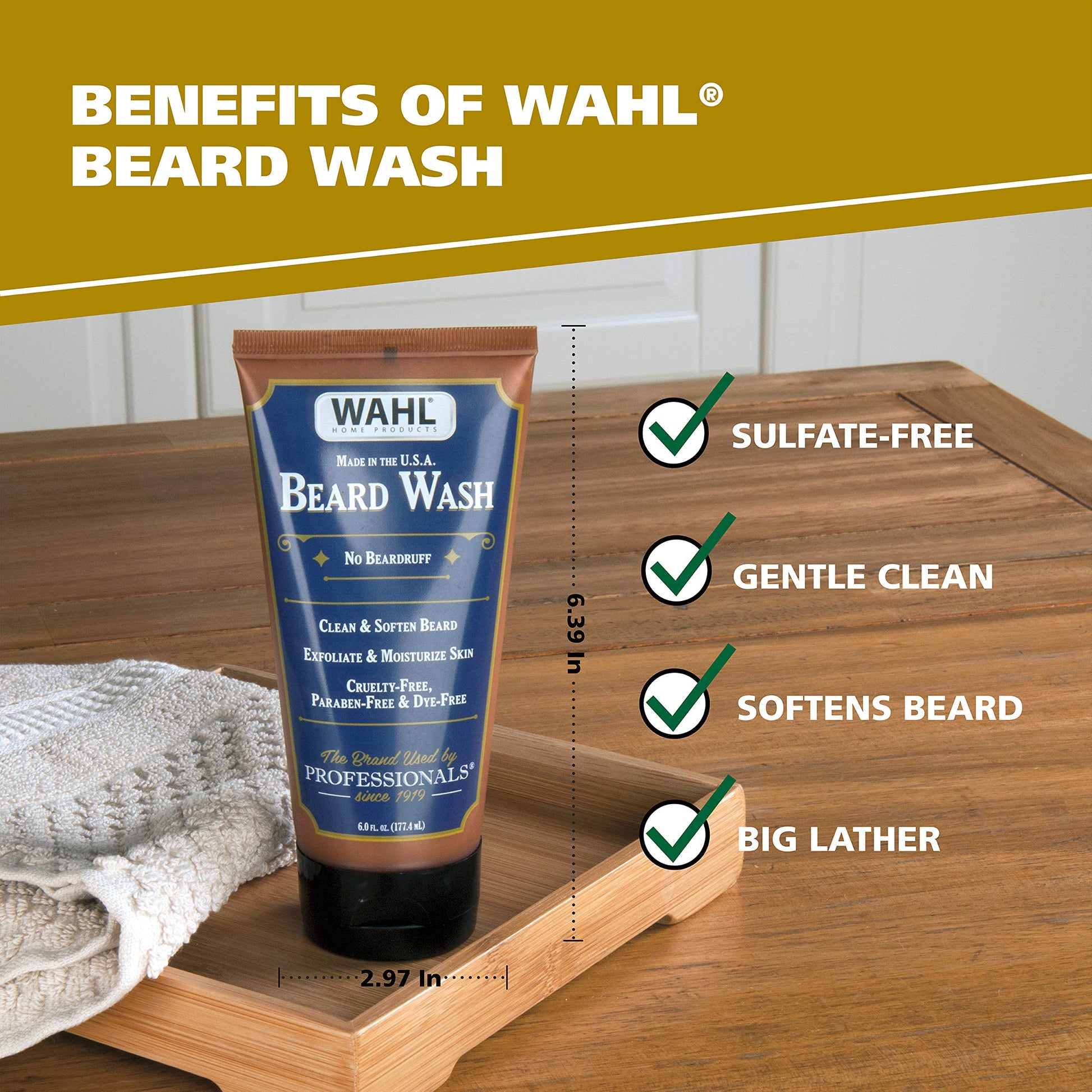 Sienna Wahl Beard Wash Face Exfoliator with Essential Oils - Manuka, Meadowfoam, Clove, Moringa - Model 805601