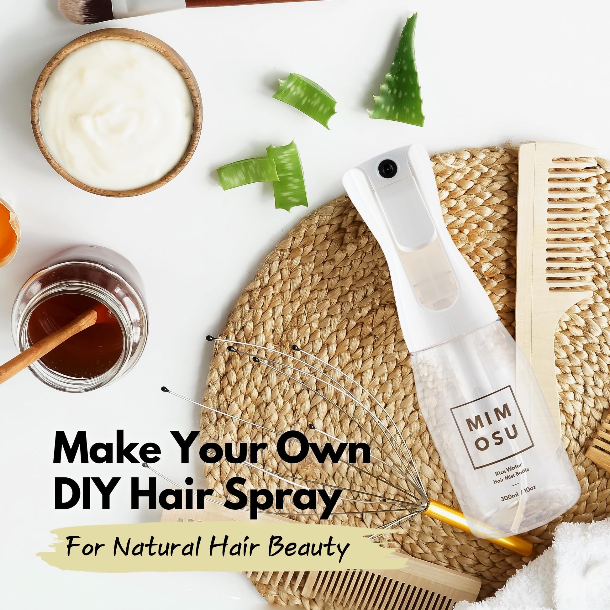 White Smoke mimosu Continuous Mist Spray Bottle, 10oz – Refillable Sprayer for Hair Styling, Salon, Rice Water DIY, Curly Care Product