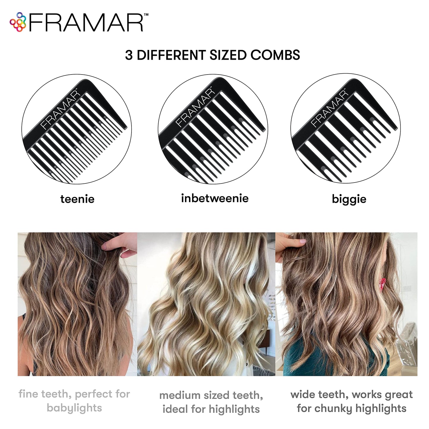 White Smoke FRAMAR Dreamweaver Highlight Comb Set - Professional Highlighting Comb With Parting Tip, Foiling Combs For Highlighting, Highlight Combs For Highlighting – 3 Pack Black