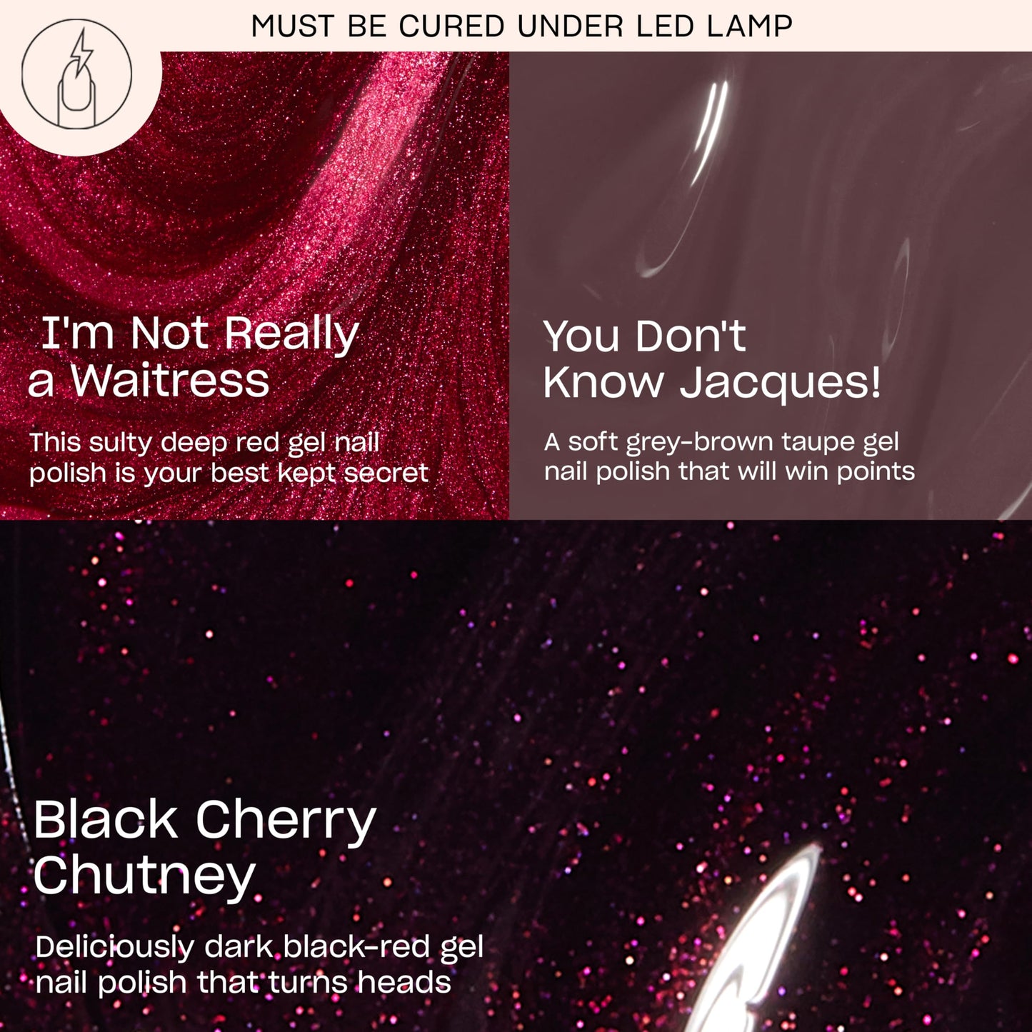 Black OPI GelColor Iconic Shades Gel Nail Polish Trio Bundle | I'm Not Really a Waitress + You Don't Know Jacques! + Black Cherry Chutney Crème UV Cure Gel Polish Colors