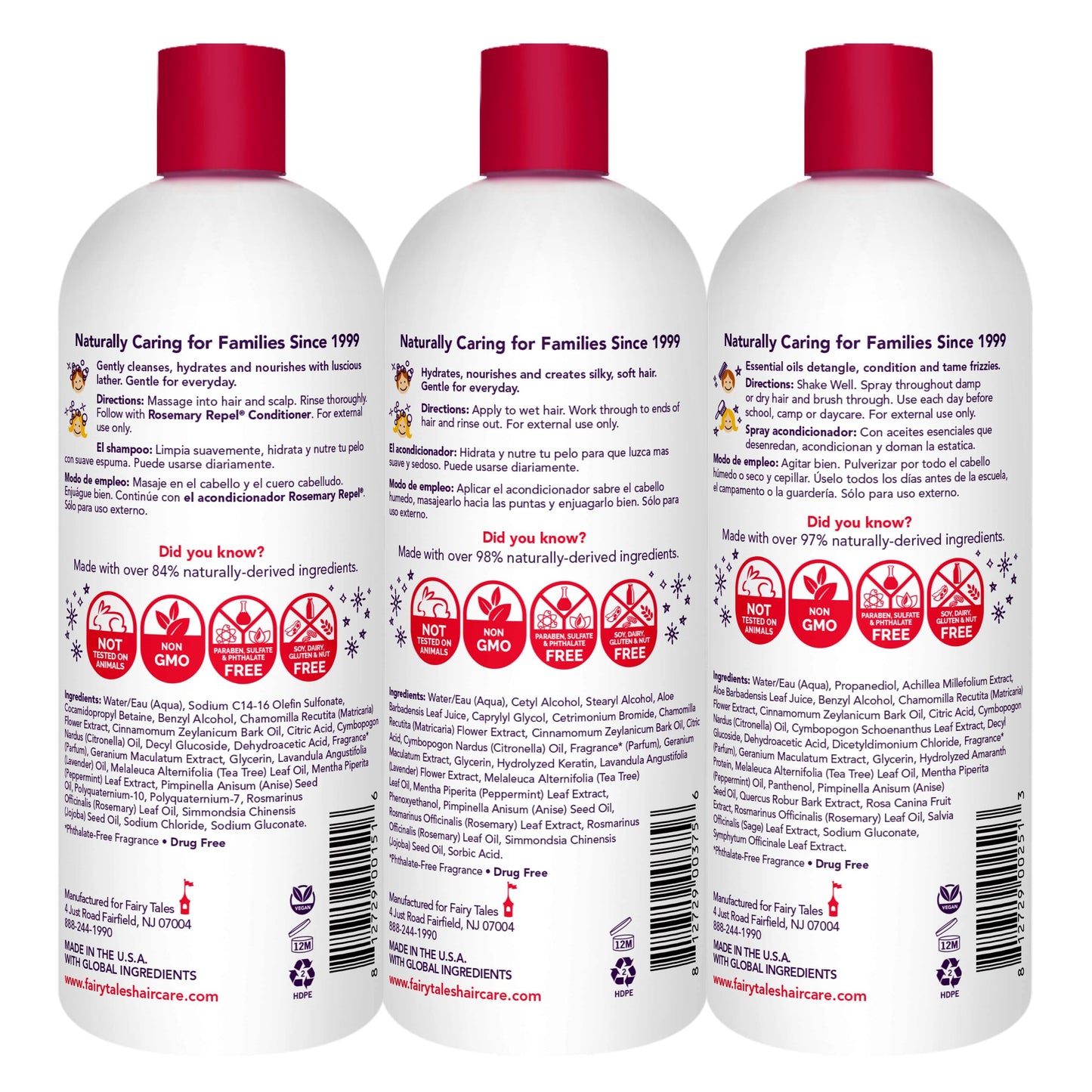 White Smoke Fairy Tales Rosemary Repel Daily Kids Shampoo, Conditioner & Conditioning Spray Refill Trio– Kids Like the Smell, Lice Do Not