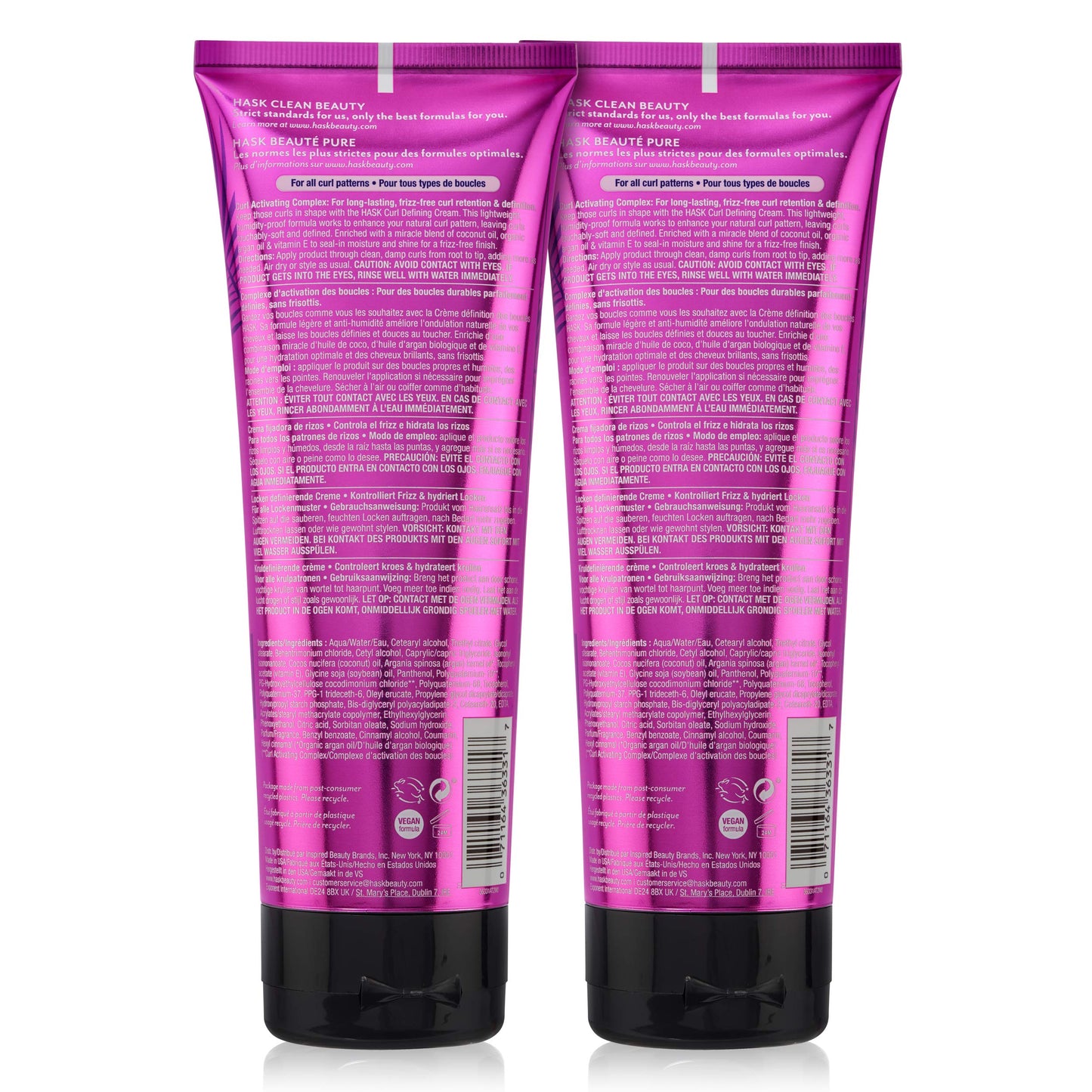 White Smoke HASK Hair Cream - Curl Care Defining Cream 2 Piece Bundle, vegan, cruelty-free, color safe, free from gluten, sulfates, and parabens