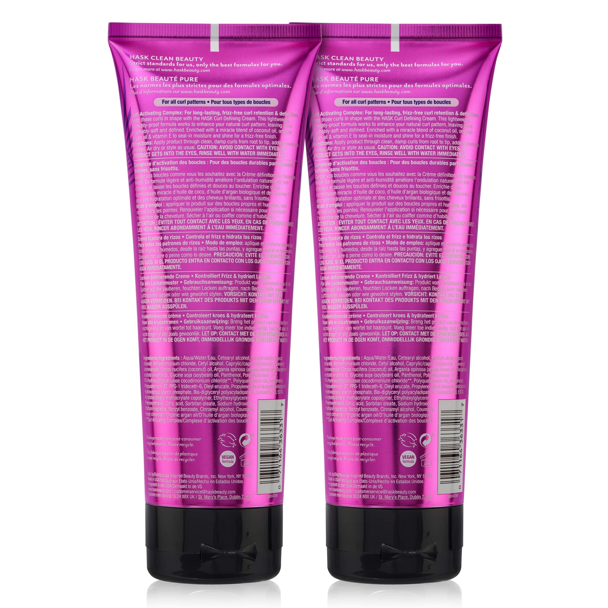 White Smoke HASK Hair Cream - Curl Care Defining Cream 2 Piece Bundle, vegan, cruelty-free, color safe, free from gluten, sulfates, and parabens