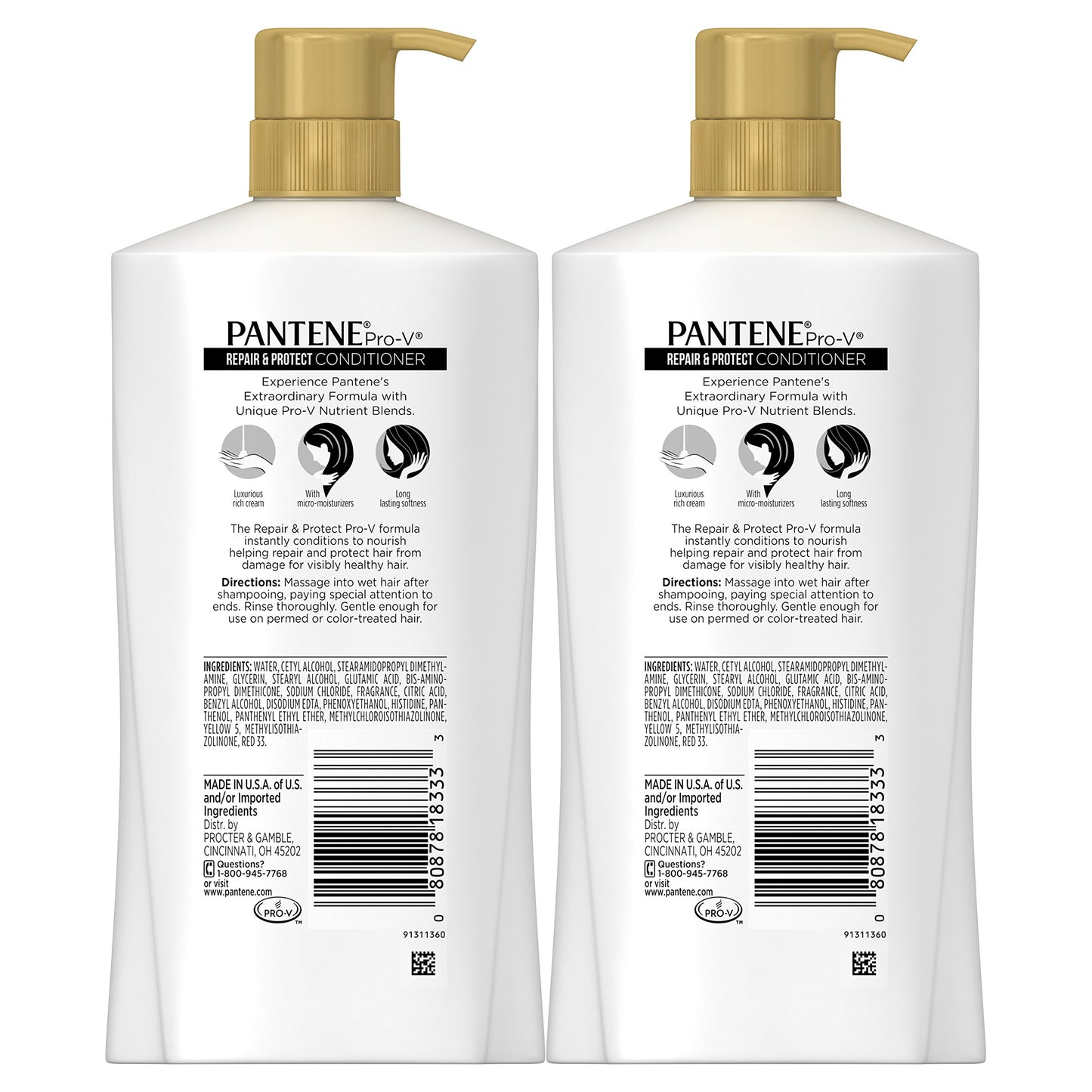 White Smoke Pantene, Sulfate Free Conditioner, Pro-V Repair and Protect for Damaged Hair, 28.9 fl oz, Twin Pack