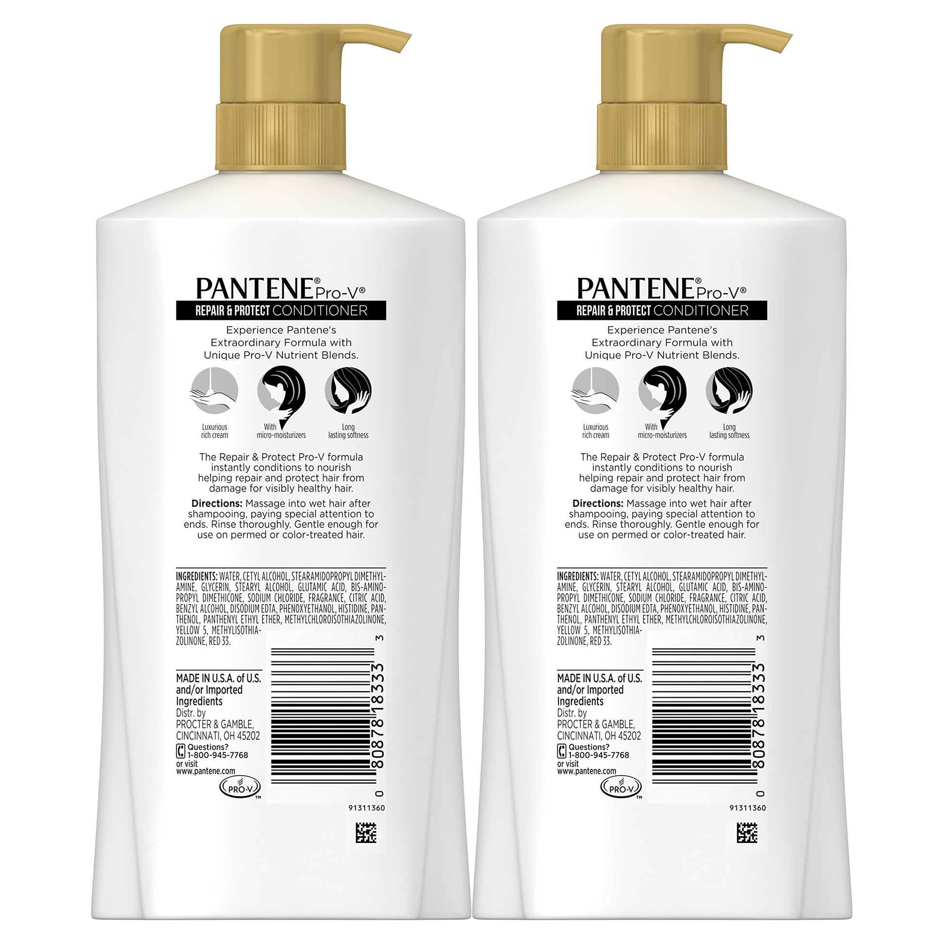 White Smoke Pantene, Sulfate Free Conditioner, Pro-V Repair and Protect for Damaged Hair, 28.9 fl oz, Twin Pack