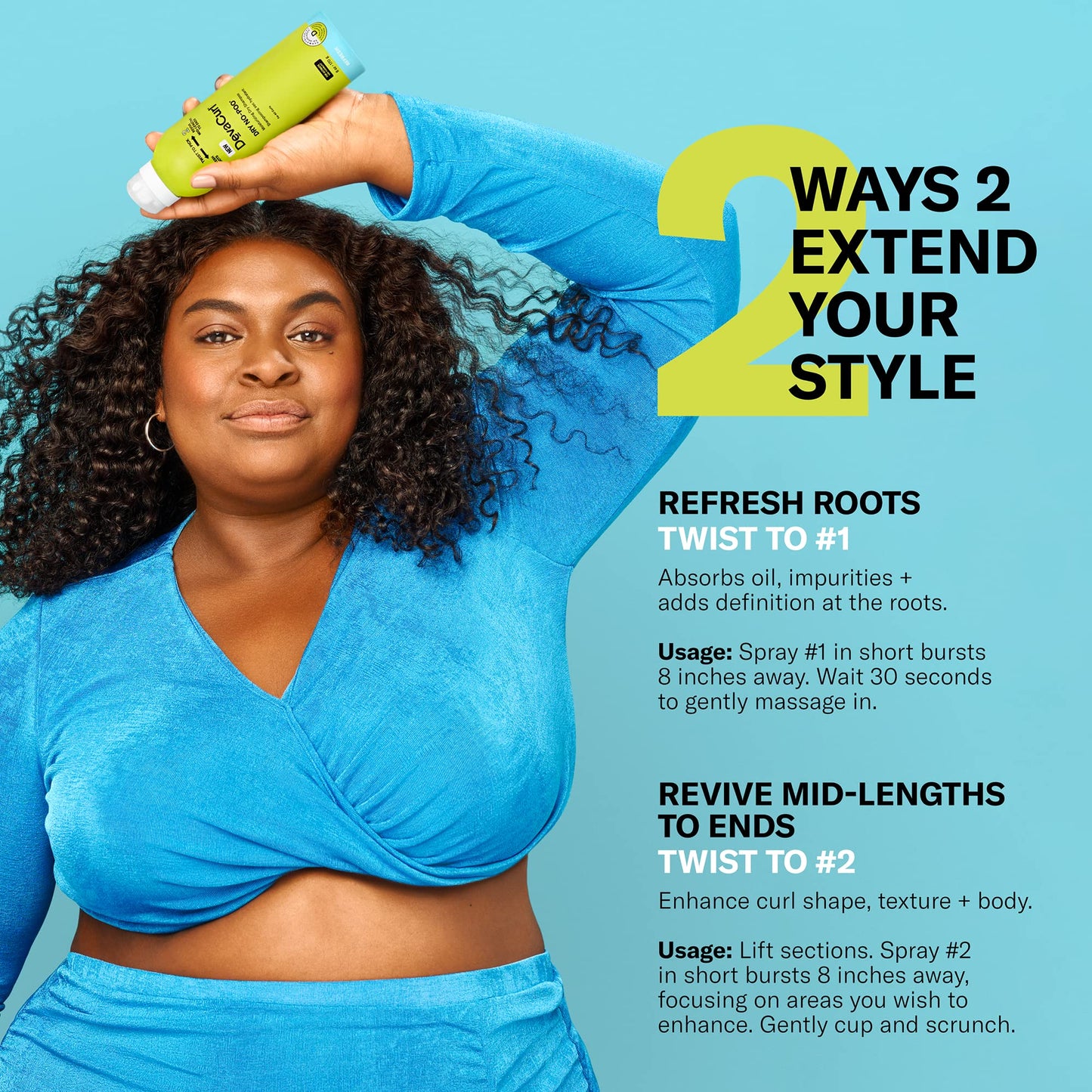 Sky Blue DevaCurl Dry No-Poo Moisturizing Dry Shampoo | Non-Drying Formula | Invisible Finish | For All Curly Hair Types
