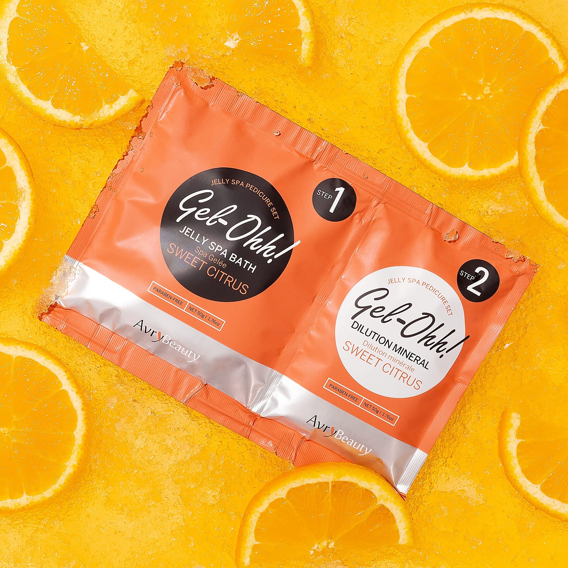 Orange AvryBeauty Gel-Ohh Jelly Spa Bath 3 pack, Citrus Fresh, Citrus Scented, Vitamin C , Jelly Pedicure, Salon Services, Pedicure, Salon Pedi, Relaxation, Heat & Aroma Therapy, Foot Care