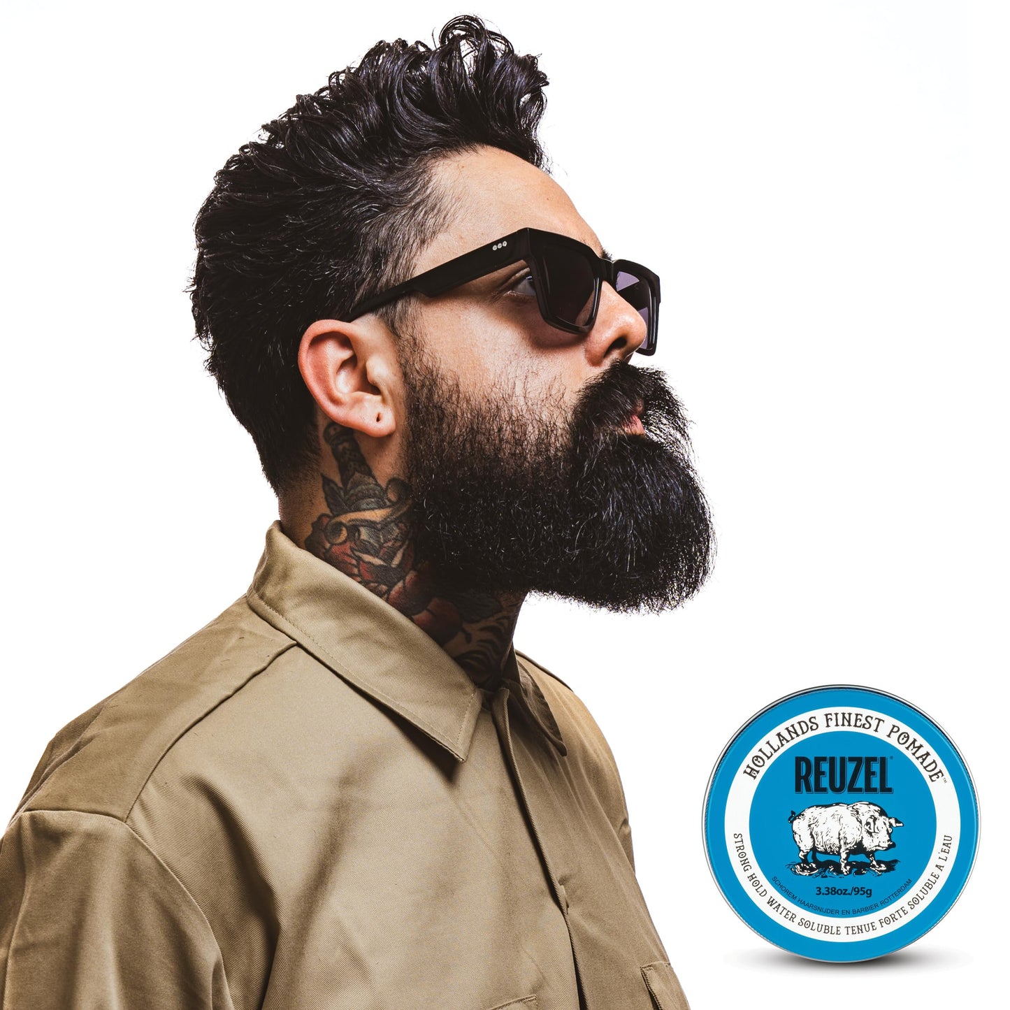 White Smoke REUZEL Blue Pomade, Strong All Day Hold, Water Soluble Styling, High Shine and Flake Free, Easy To Wash Out, For All Hair Types