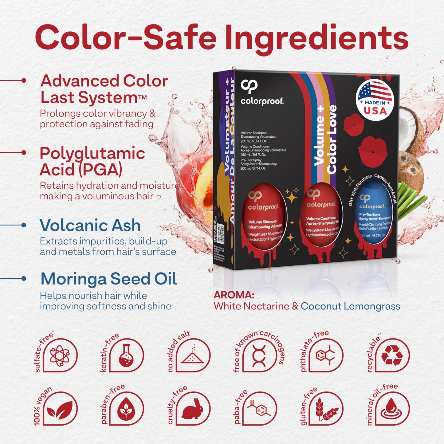 White Smoke Colorproof Volume Gift Set - Volume Shampoo (8.5 Fl. Oz.), Volume Conditioner (8.5 Fl. Oz.), Pre-Tox Spray (6.7 Fl. Oz.)