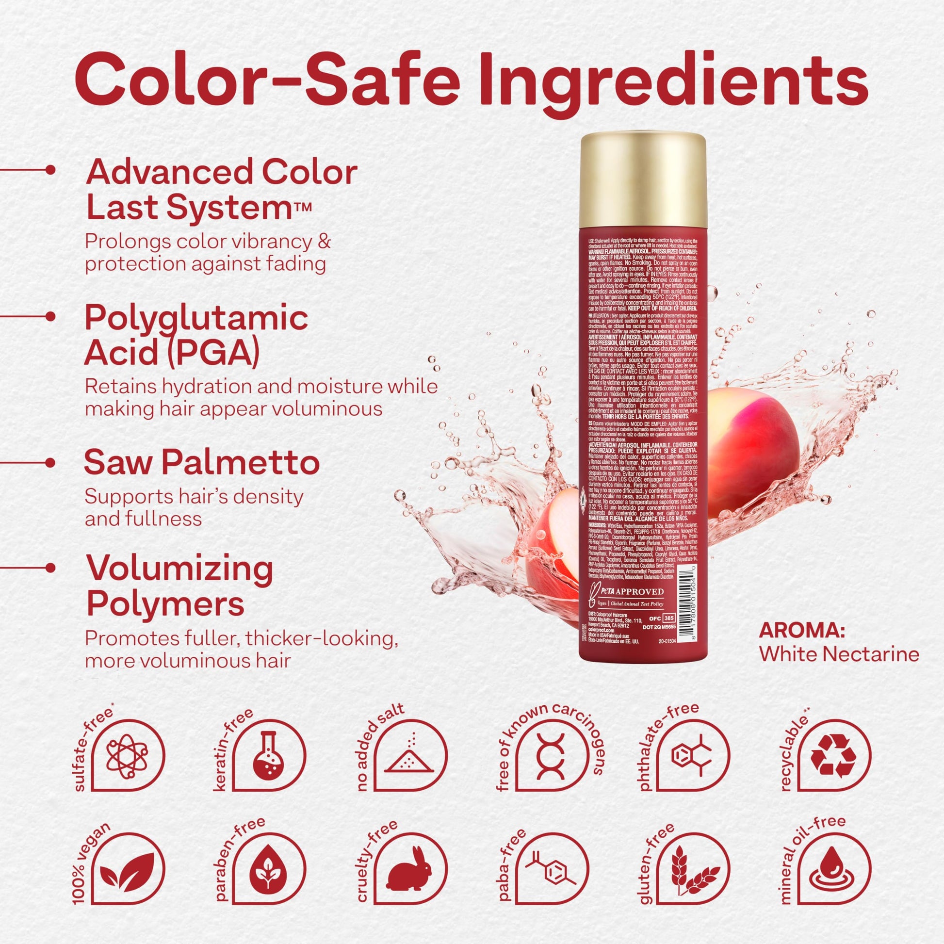 Misty Rose Colorproof Volume Lift It Hair Mousse 9 Fl. Oz. Volumizing Mousse, White Nectarine Scent
