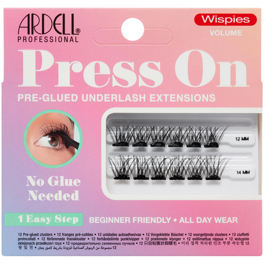 Light Pink Ardell Press On Pre-Glued Eyelash Extension - Wispies Volume, Customizable DIY Lash Clusters, All-Day Wear, 12mm and 14mm Individual Lashes, 12 Count