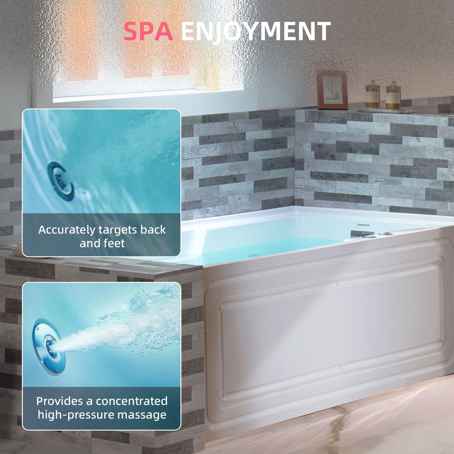 Slate Gray WOODBRIDGE 60" Alcove Acrylic Rectangular Whirlpool Heated Jetted Tub in White with Right Drain, Chrome pop-up Drain Included BS6030R