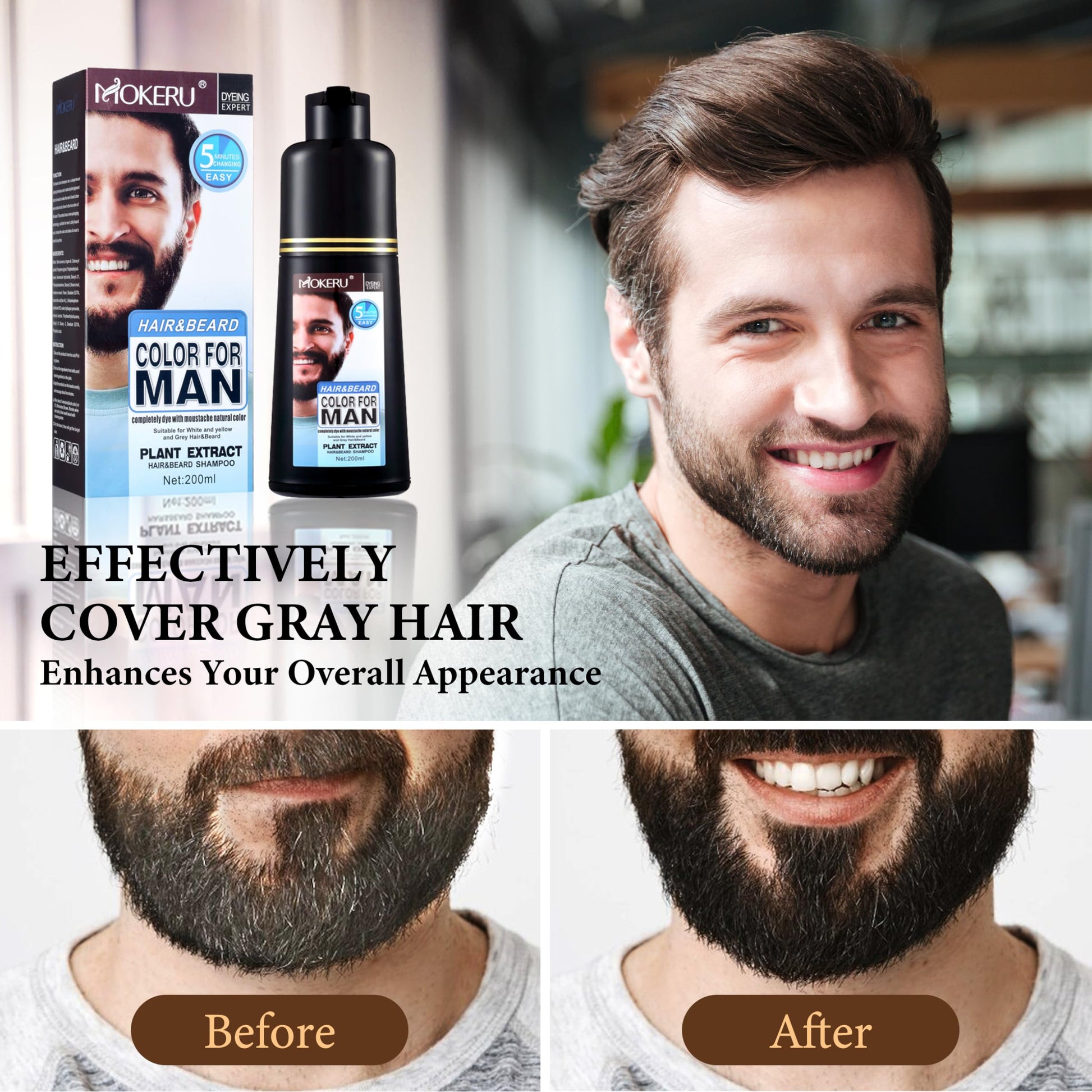 White Smoke COSYAGE Black Beard Dye Shampoo for Men 5 Minute Gray Coverage with Argan & Coconut Oil, No-Mess Formula, Lasts 5 Weeks, 200ML (Beard & Mustache)