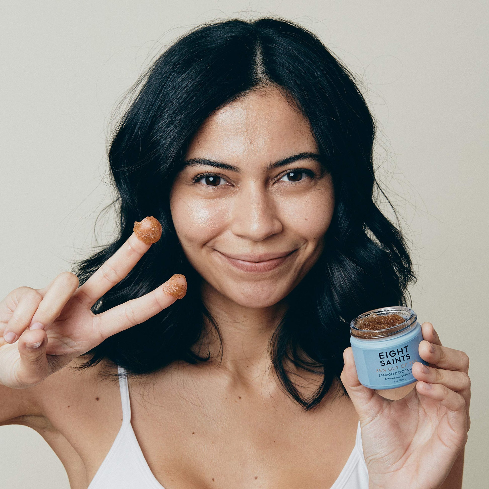 Light Gray Eight Saints Zen Out Of Ten Bamboo Detox Face Scrub Exfoliator, Natural and Organic Daily Exfoliating Facial Scrub With Bamboo Fibers to Unclog Pores, Blackheads, Blemishes, and Dull Skin, 2 Ounces