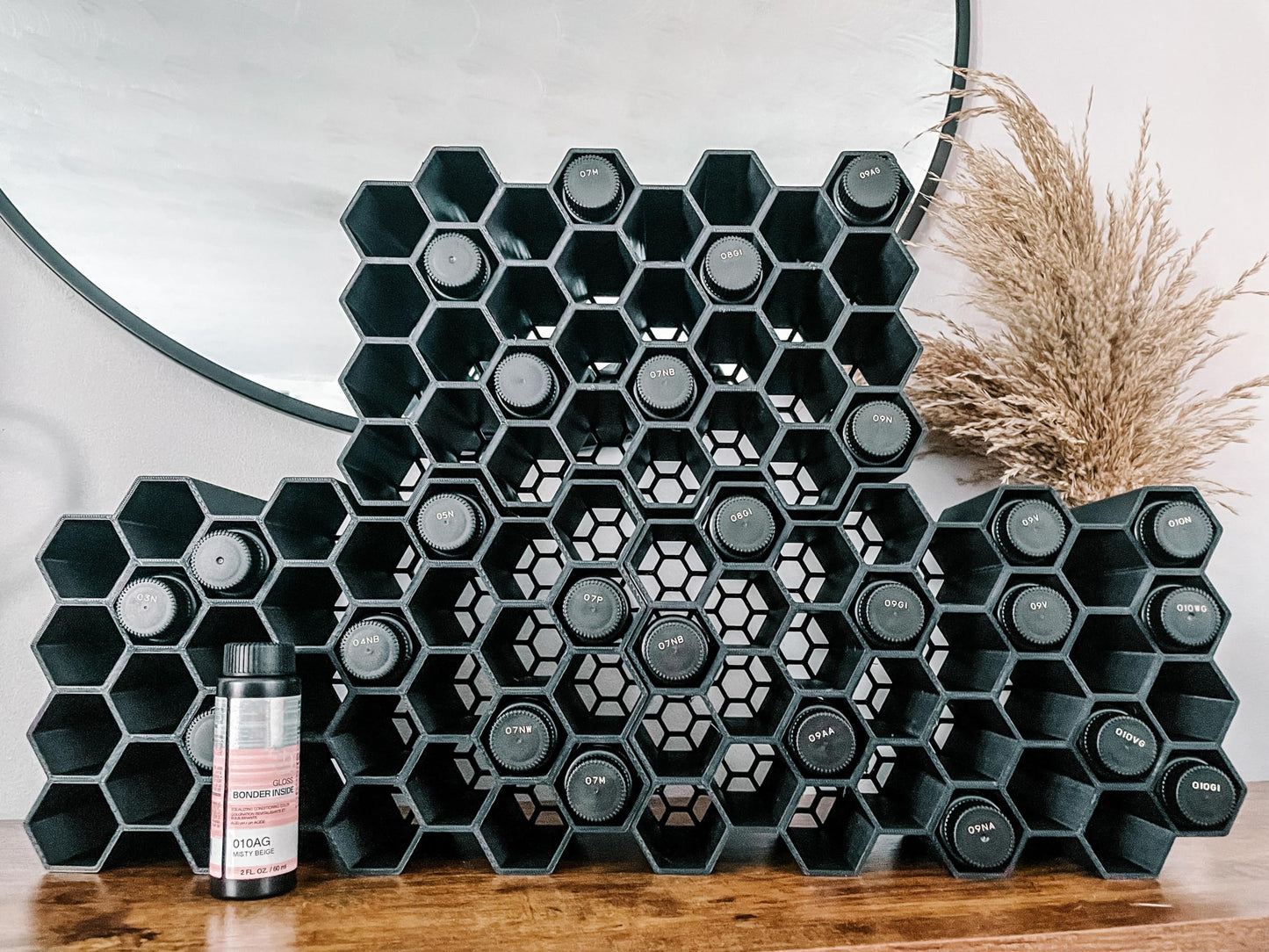 Light Gray HexRacks Hair Dye Holder - Shades EQ & More - Wall Mountable or Stackable - Hair Sylist Dye Holder Rack | Holds 42 Bottles Per Section