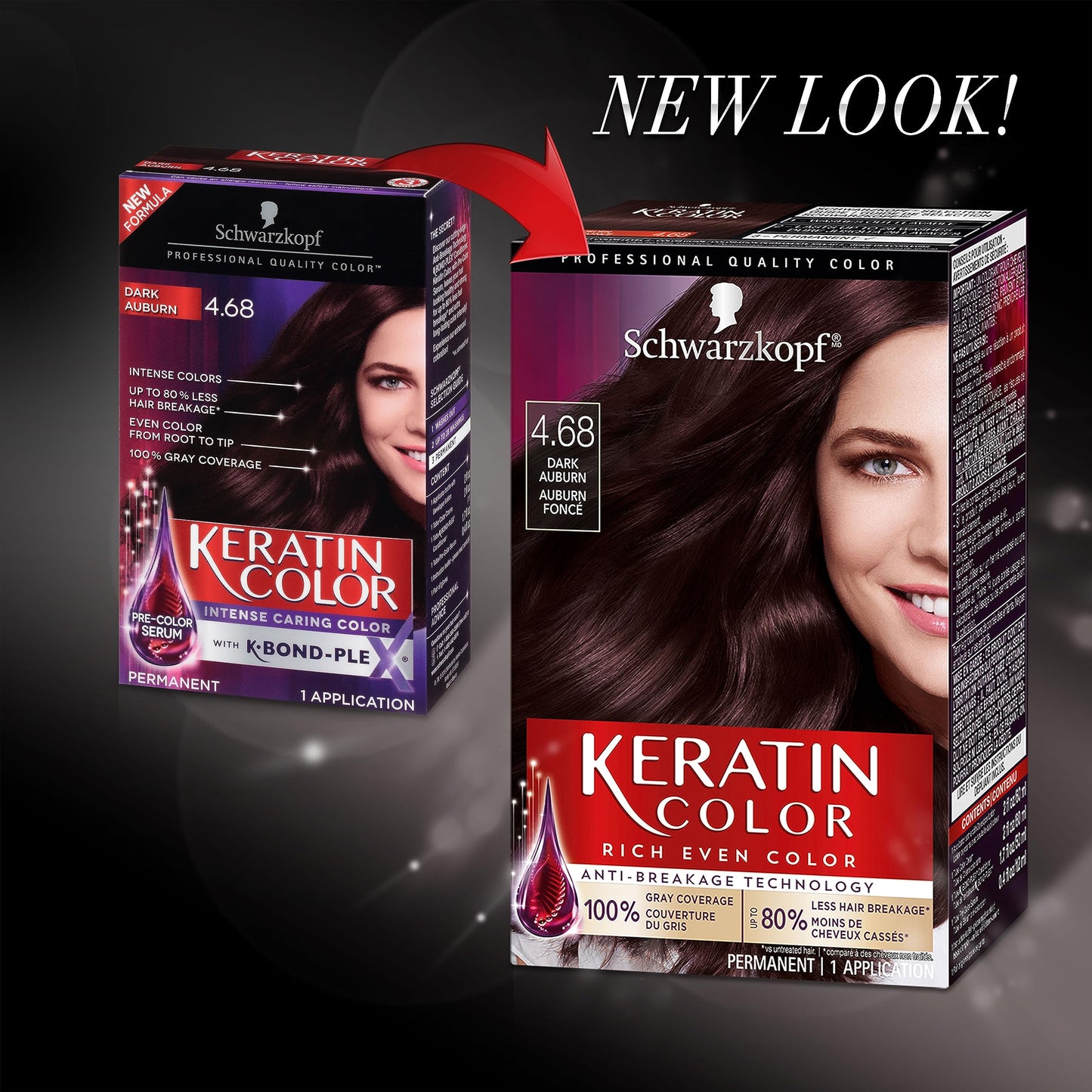 Black Schwarzkopf Keratin Color Permanent Hair Color Cream, 4.68 Dark Auburn, 1 Kit
