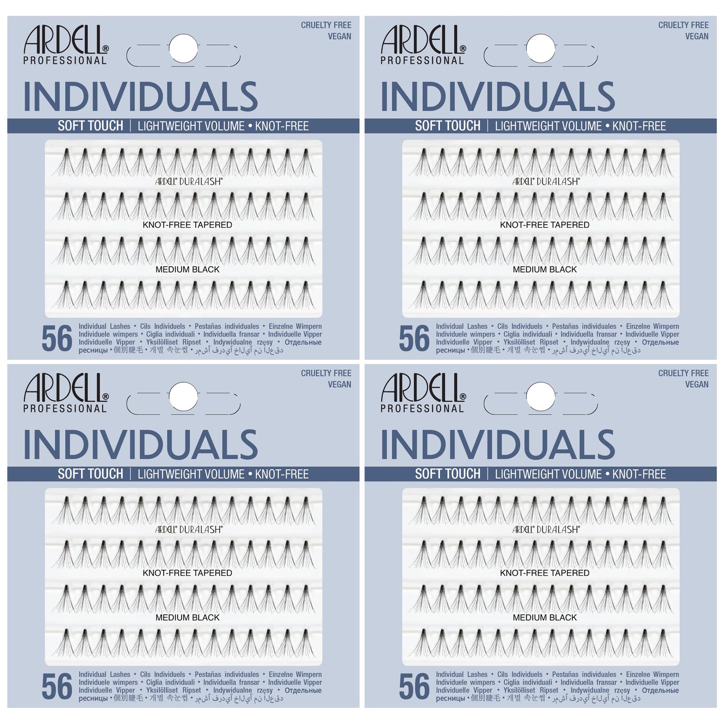 Light Gray Ardell Soft Touch Individual Lashes – Knot-Free Lash Clusters, Medium Tapered False Eyelashes, 4 Pack