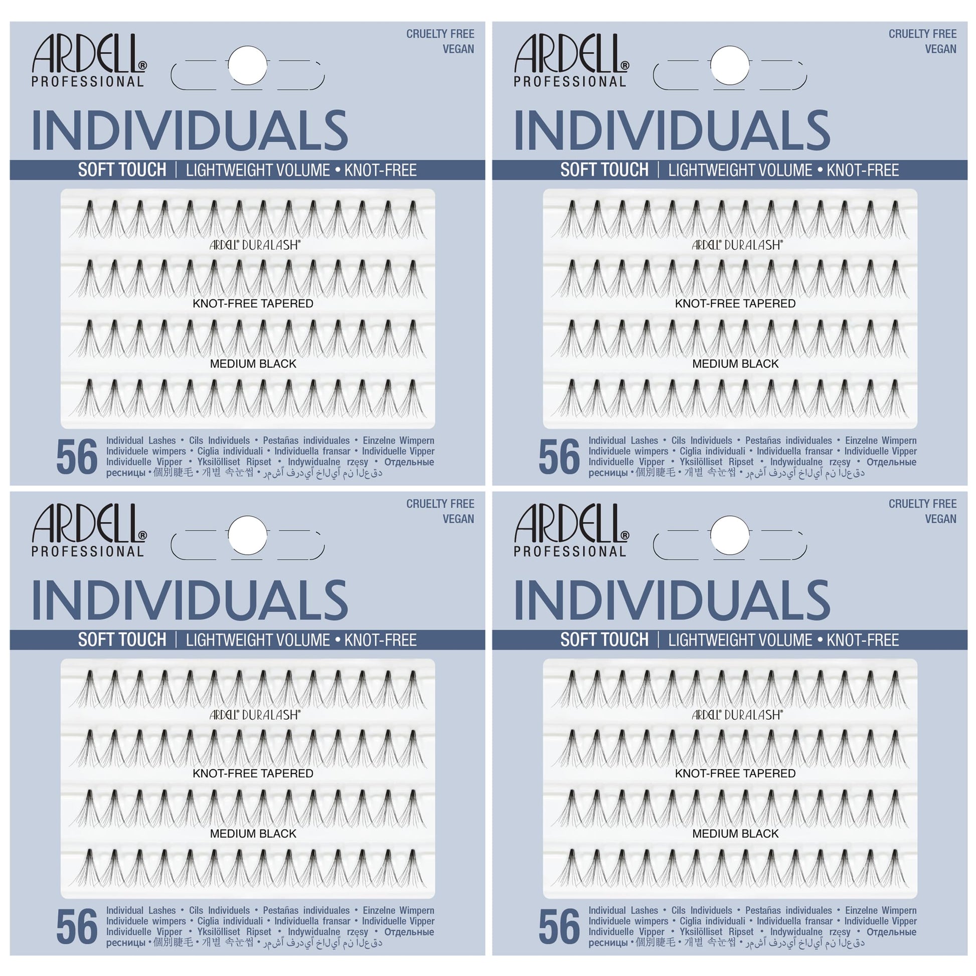 Light Gray Ardell Soft Touch Individual Lashes – Knot-Free Lash Clusters, Medium Tapered False Eyelashes, 4 Pack