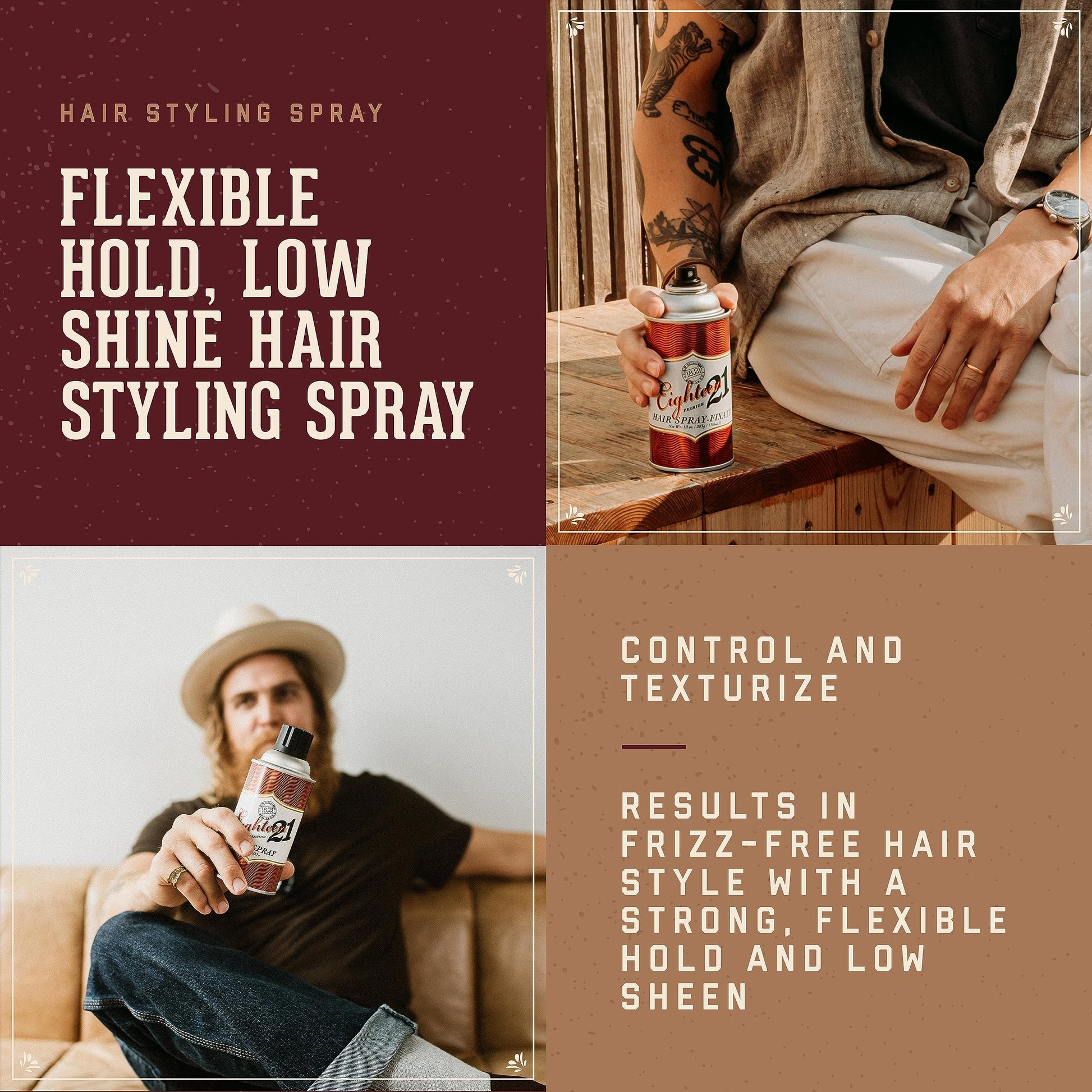 Sienna 18.21 Man Made Premium Hair Spray for Men, All-Day Flexible Hold, 10 oz. - Styling Hairspray with Matte Finish, Sweet Tobacco Scent - Professional, Non-Greasy Hairspray for All Hair Types