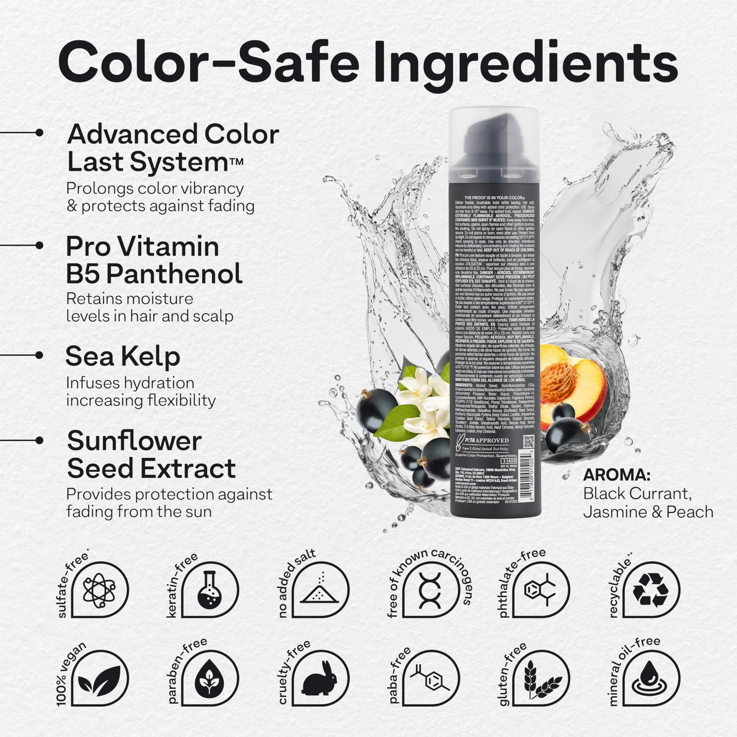Lavender Colorproof All Around Working Hair Spray 9 Fl. Oz. Hair Spray Flexible Hold with Black Currant, Jasmine & Peach Scent, Sulfate Free Hairspray