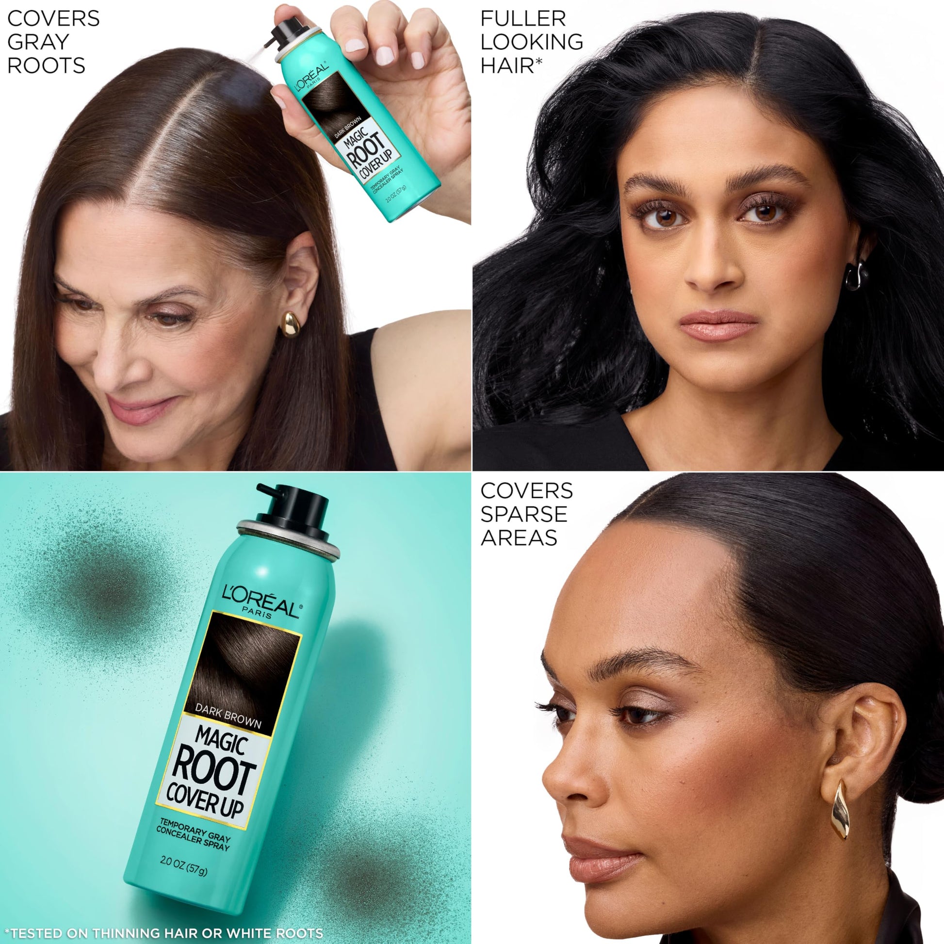 White Smoke L'Oreal Paris Root Cover Up Temporary Gray Concealer Spray, Hair Color Spray with Filling & Thickening Coverage, Dark Brown, Packaging May Vary