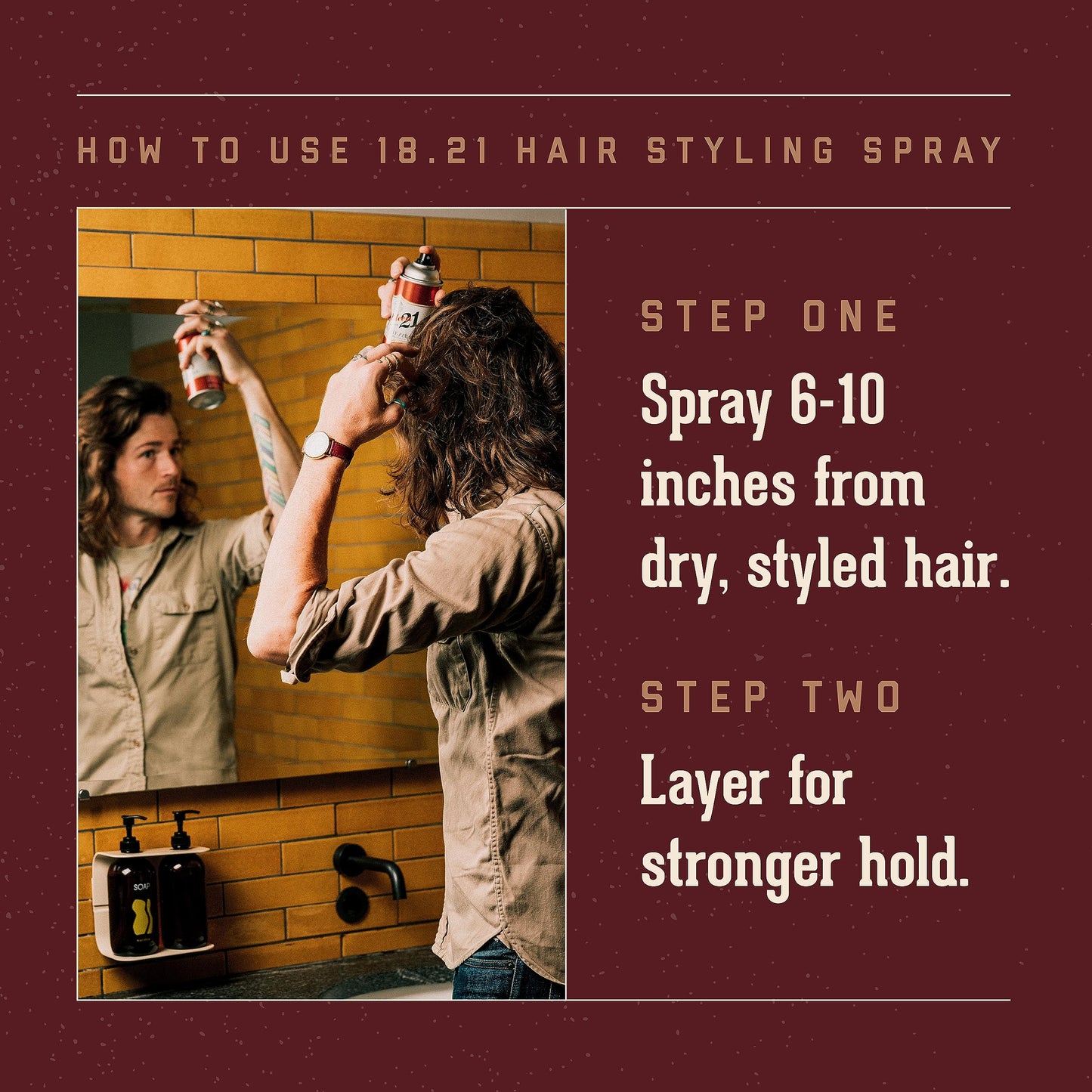 Dark Red 18.21 Man Made Premium Hair Spray for Men, All-Day Flexible Hold, 10 oz. - Styling Hairspray with Matte Finish, Sweet Tobacco Scent - Professional, Non-Greasy Hairspray for All Hair Types