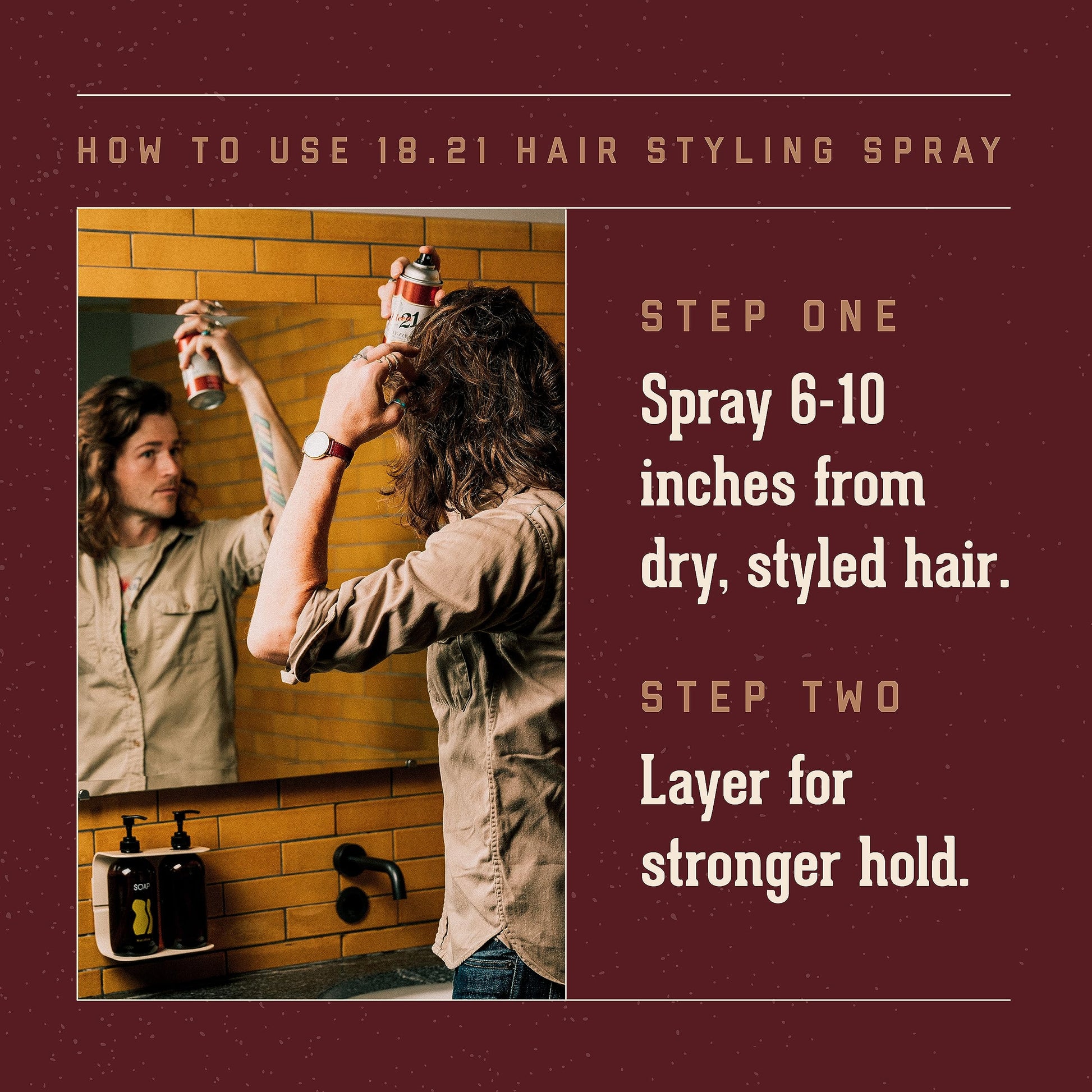Dark Red 18.21 Man Made Premium Hair Spray for Men, All-Day Flexible Hold, 10 oz. - Styling Hairspray with Matte Finish, Sweet Tobacco Scent - Professional, Non-Greasy Hairspray for All Hair Types