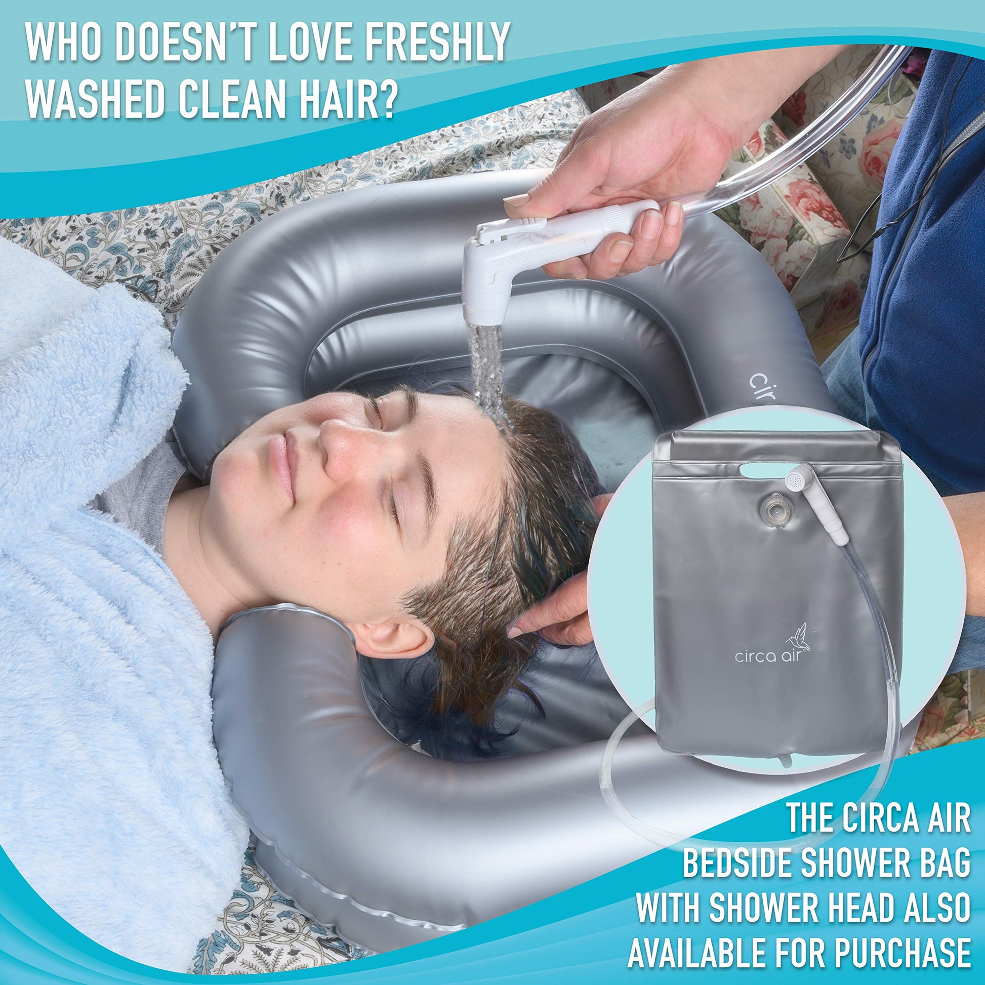 Light Slate Gray Circa Air Inflatable Hair Washing Basin For Bedridden - Wash Hair In Bed With Shampoo Basin. Portable Shampoo Bowl With Pillow For Extra Comfort. The Perfect Inflatable Sink For Locs Detox