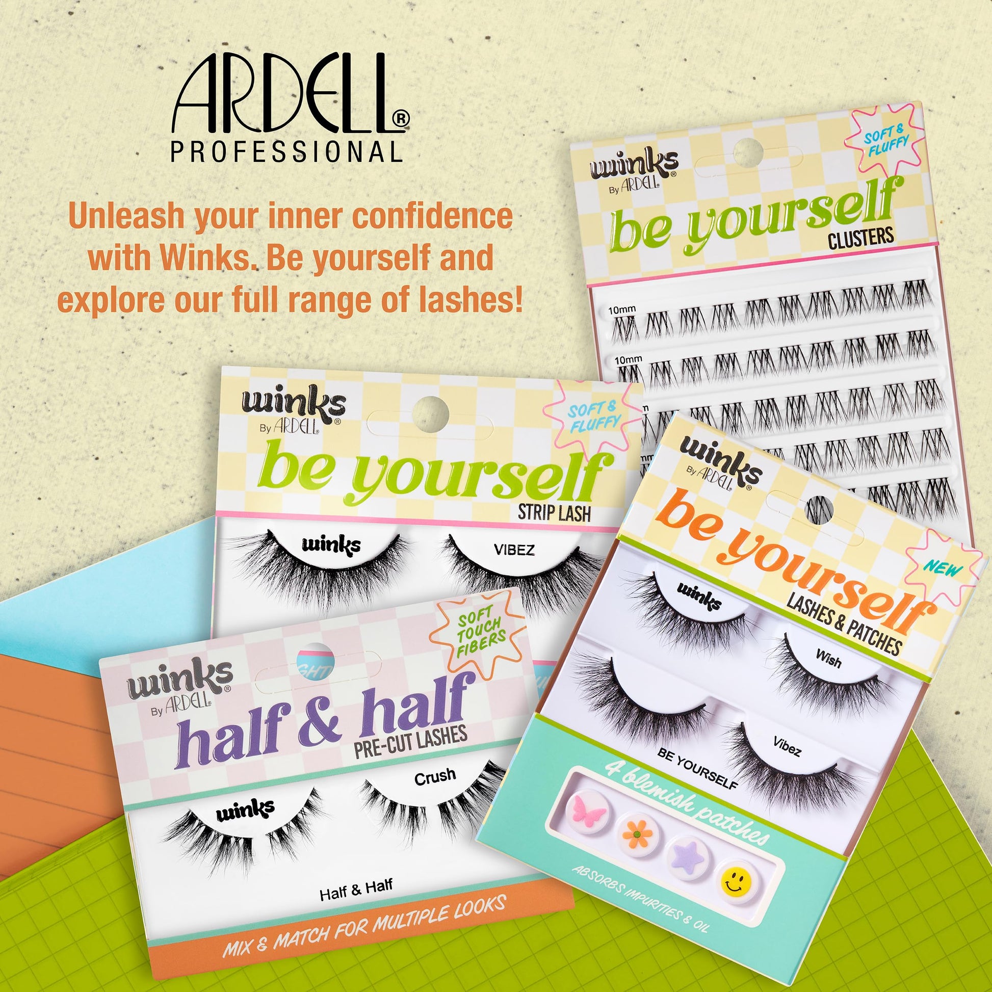 Antique White Ardell Winks Be Yourself Strip Lashes – Wish & Vibez Styles, Soft, Fluffy, Wispy False Eyelashes Natural Look Multi-Layered Curl, Reusable Lash Set, 4 Pairs
