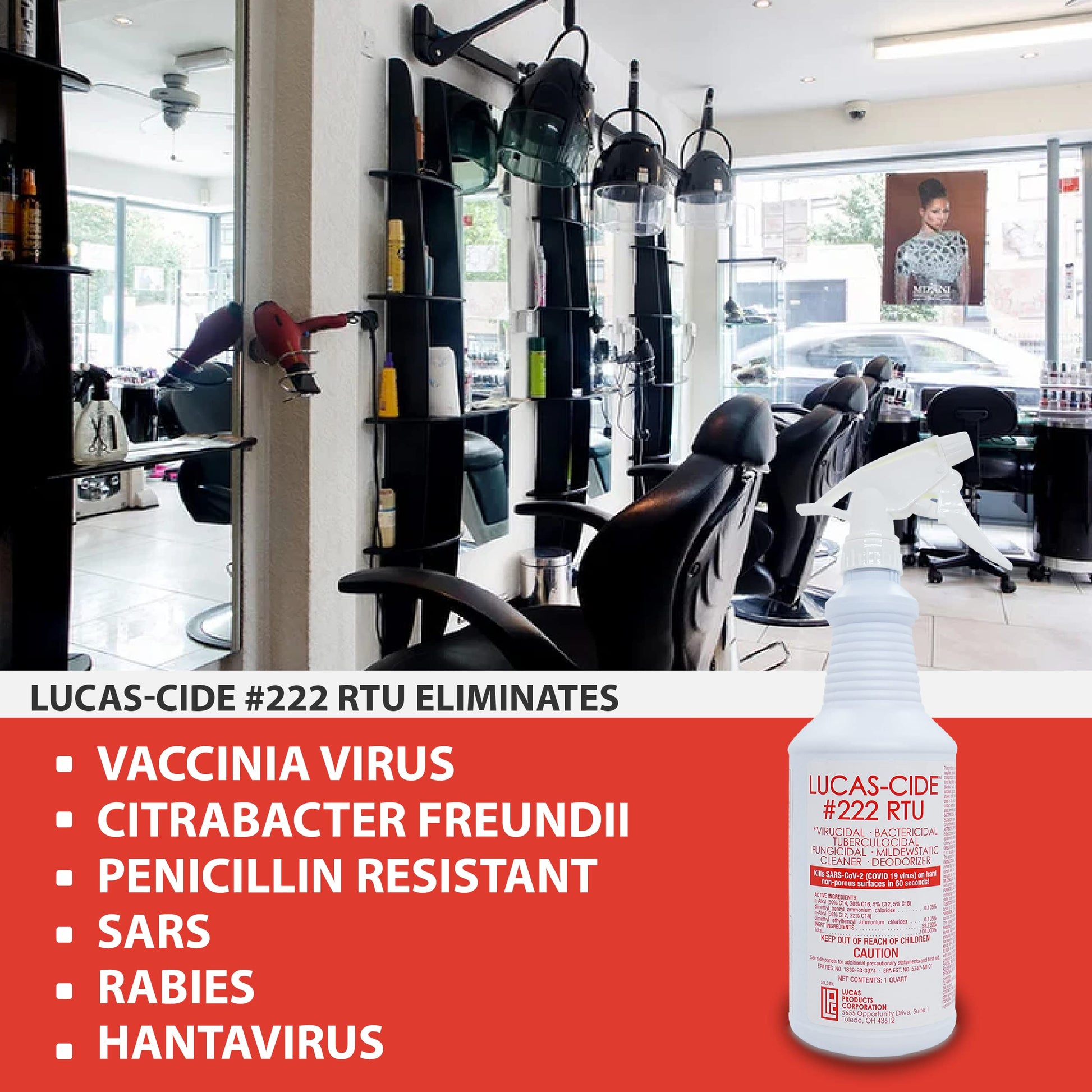 Black LUCAS-CIDE #222 RTU Hospital-Grade Salon and Spa 60 Second Disinfectant 32 Fl Oz