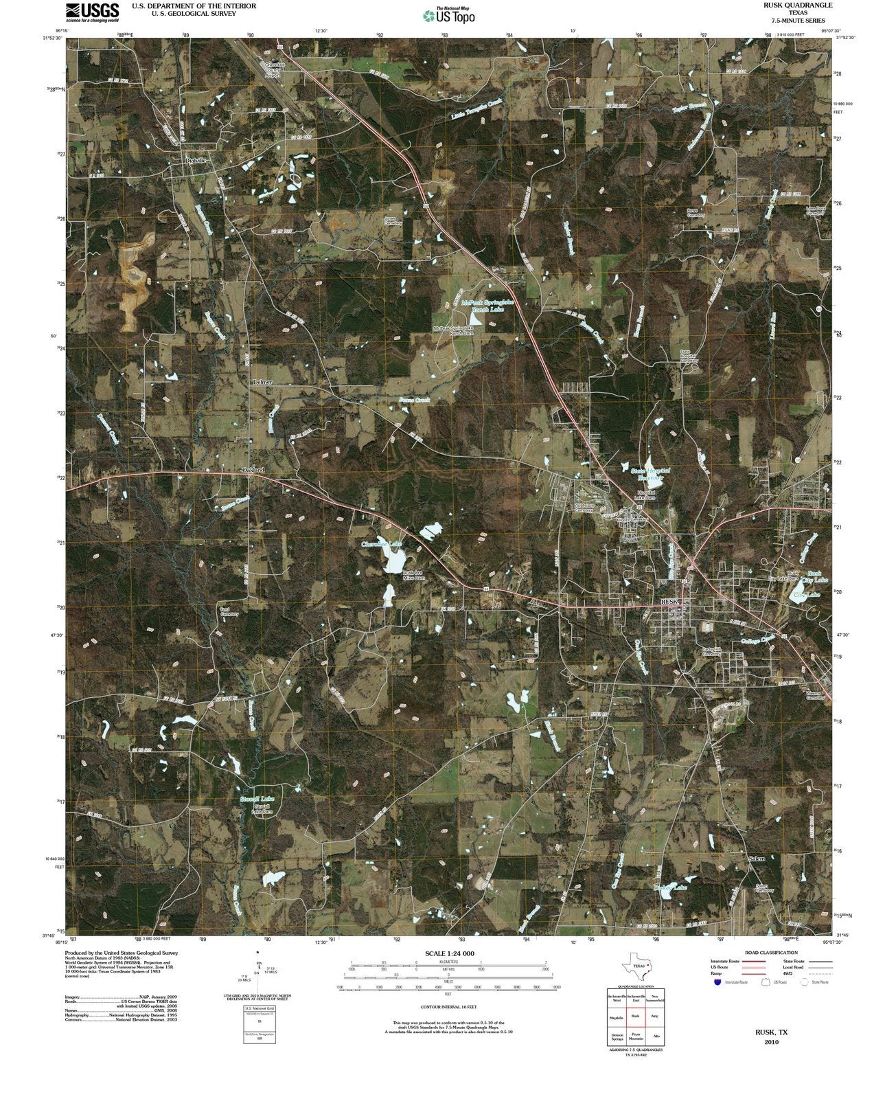 White Smoke 2010 Rusk, TX - Texas - USGS Historical Topographic Map : 18in x 24in, Large Wall Art Map