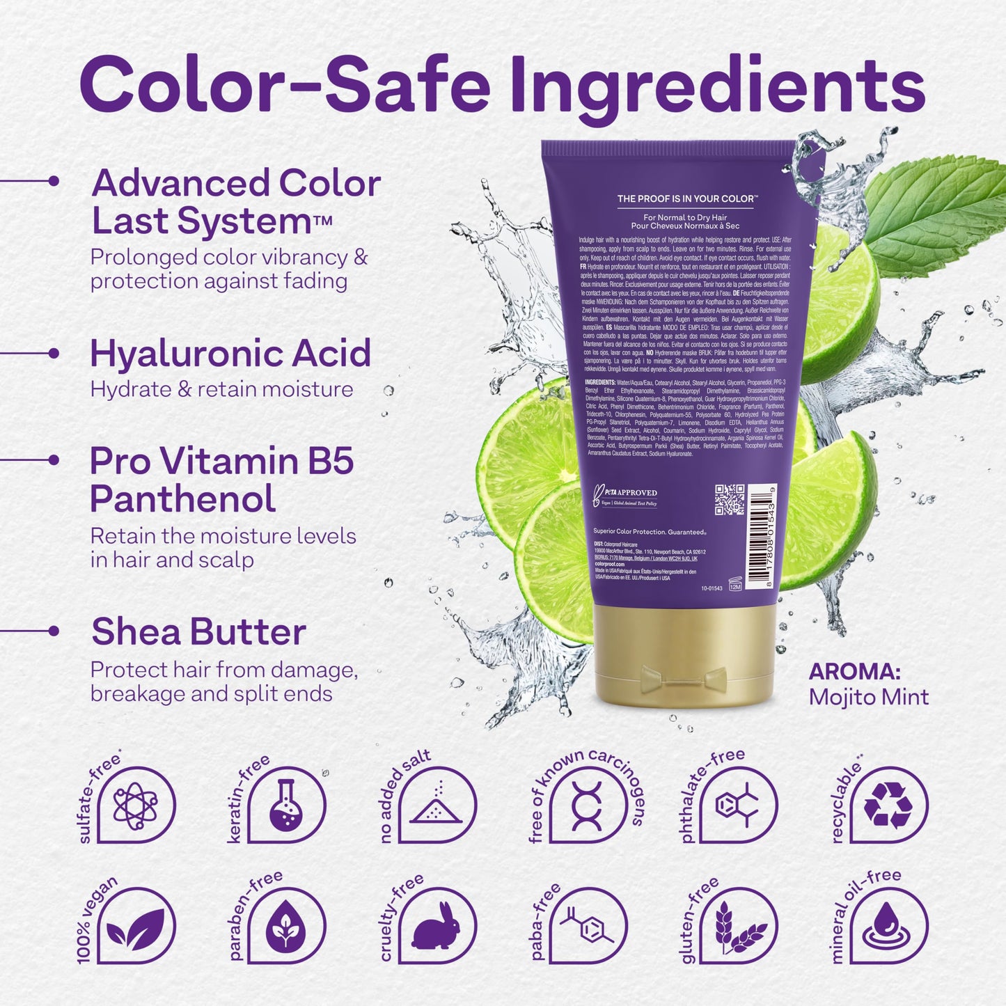 White Smoke Colorproof Moisture Masque 5.2FL.Oz. Hydrating Moisturizing Deep Conditioner for Color-Treated Hair, Mojito Mint Scent