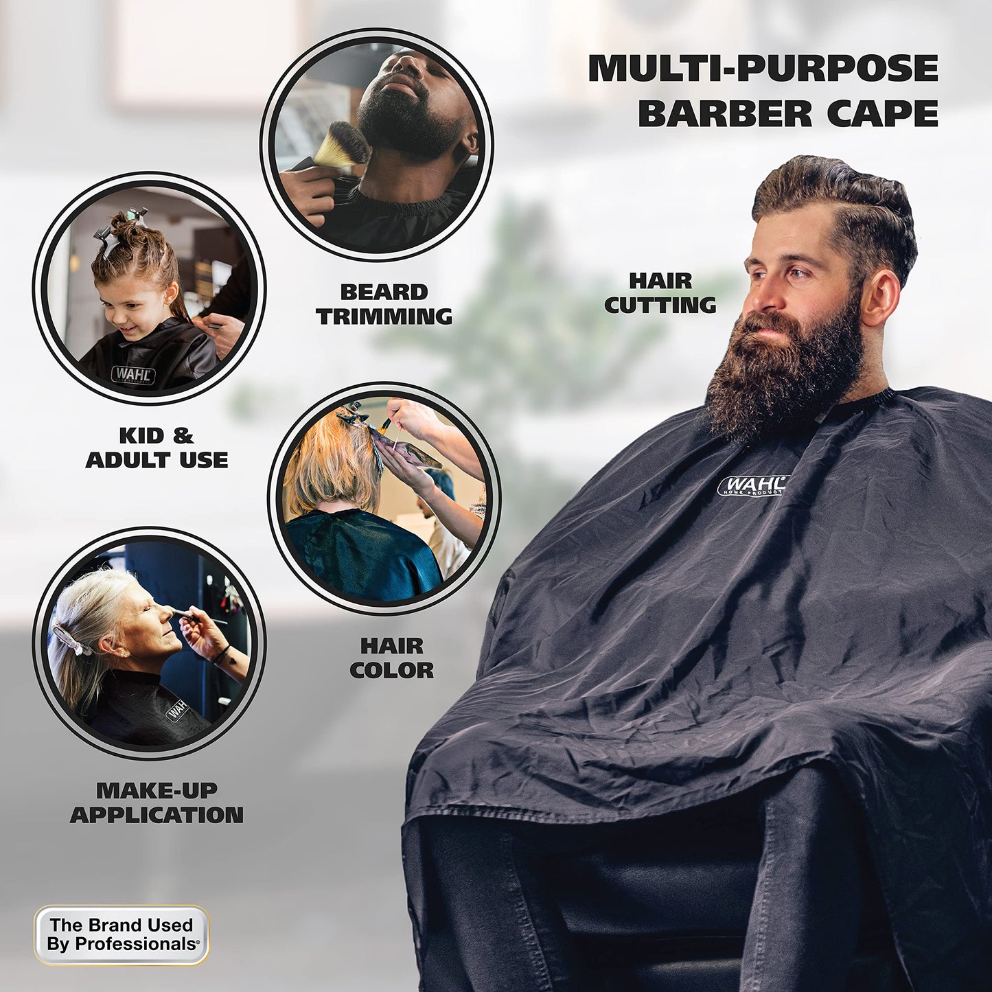 White Smoke Wahl Clipper Genuine Reusable Barbers Cape for Hair Cutting, and Trimming with Easy Hook & Loop Adjustable Neck for Kids and Adults - Model 3417