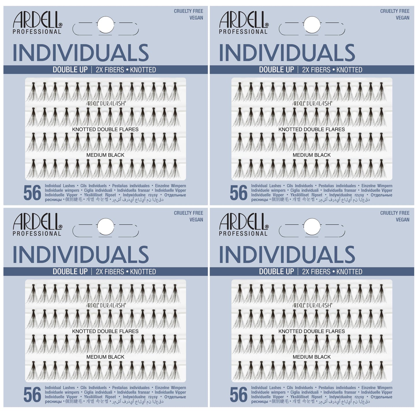 Light Gray Ardell False Eyelashes Double Up Individuals Knotted Medium Black 4 Pack