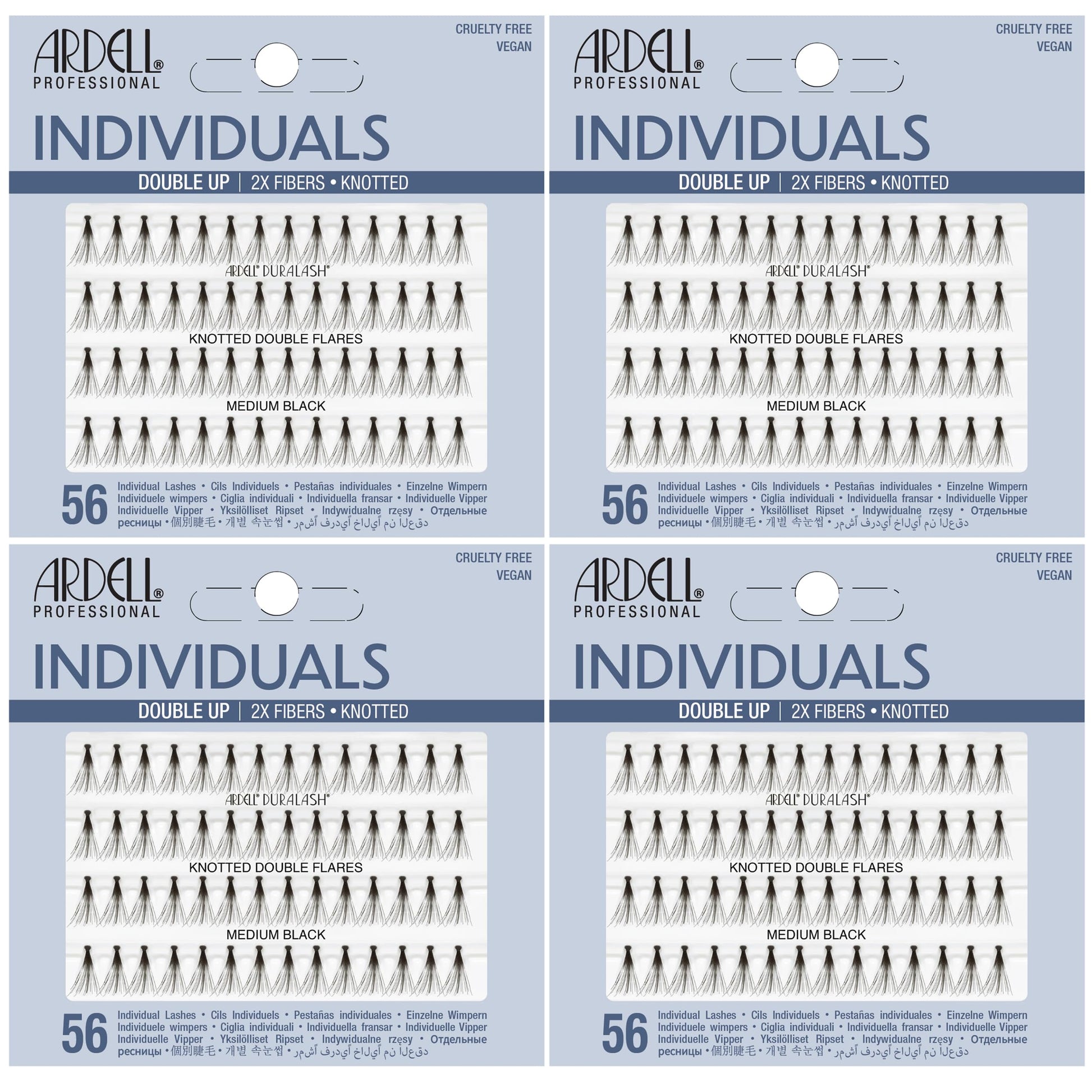 Light Gray Ardell False Eyelashes Double Up Individuals Knotted Medium Black 4 Pack