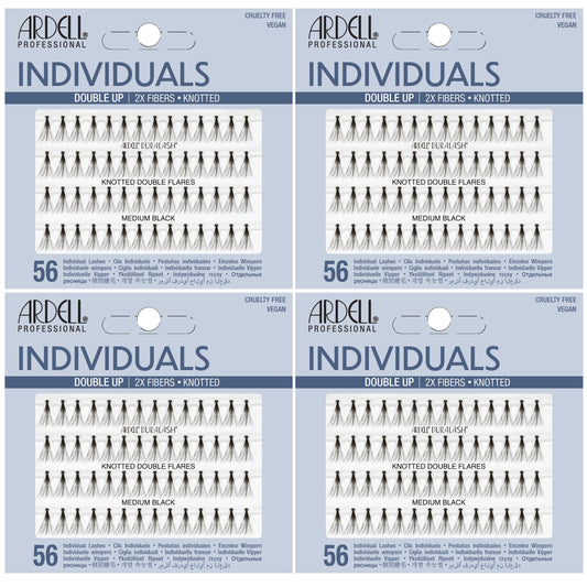 Light Gray Ardell False Eyelashes Double Up Individuals Knotted Medium Black 4 Pack