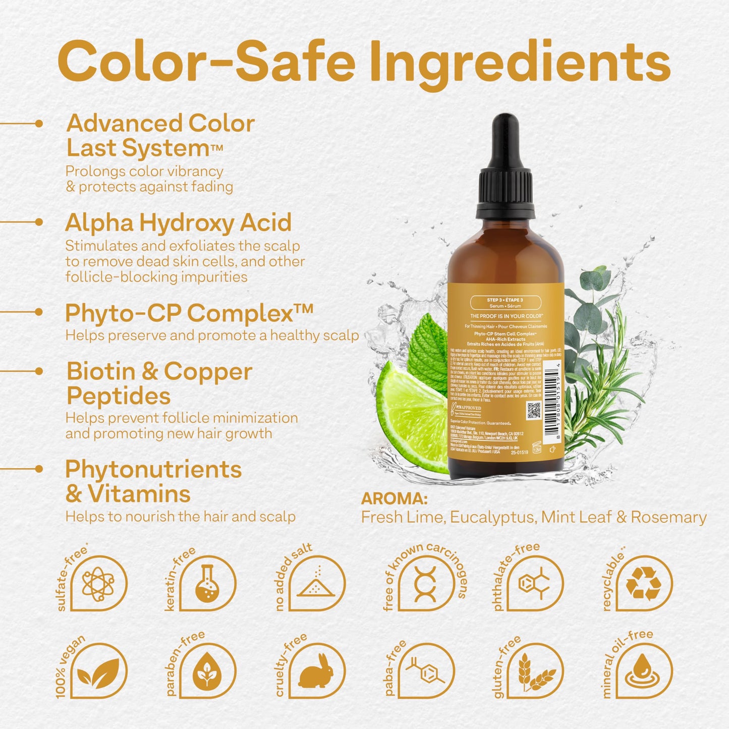 Seashell Colorproof Biorepair Thicken Scalp and Follicle Care Serum 3.4 Fl. Oz. w/Fresh Lime, Eucalyptus, Mint Leaf & Rosemary Scent, Color-Protection and Fuller-Looking Hair