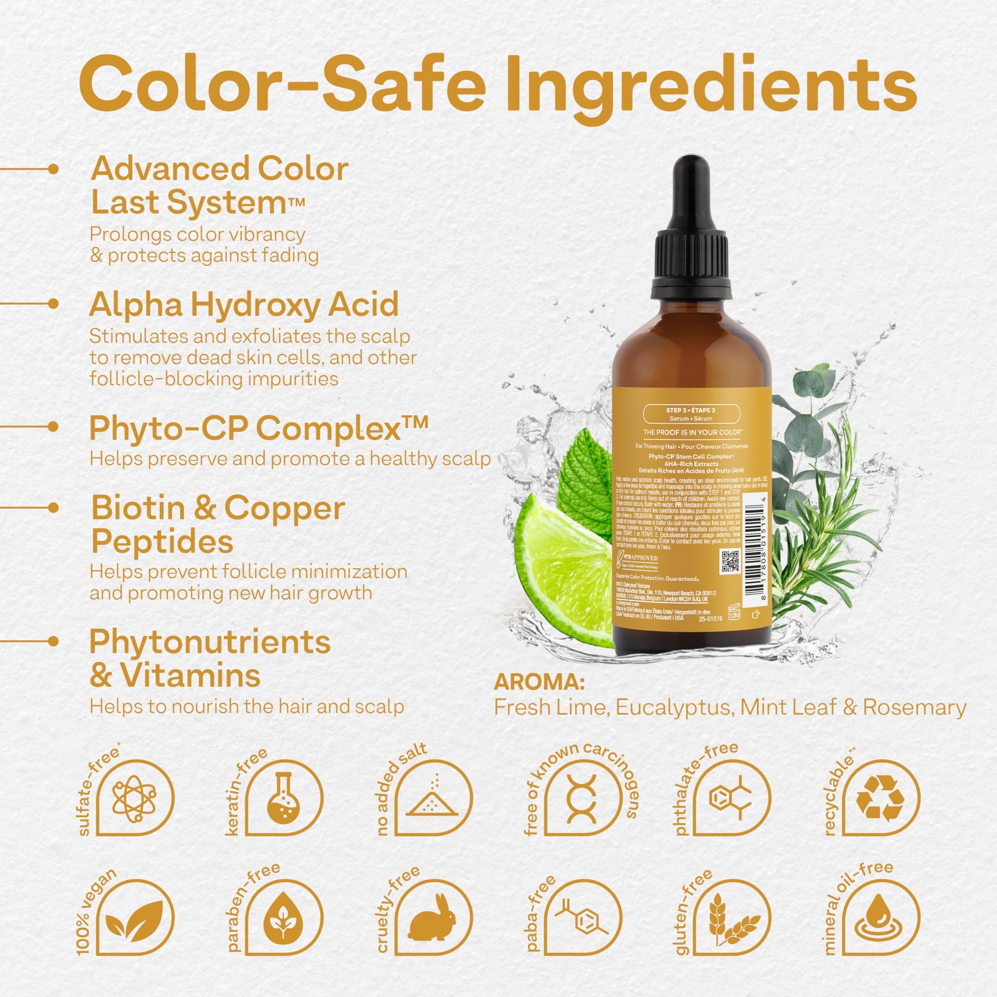 Seashell Colorproof Biorepair Thicken Scalp and Follicle Care Serum 3.4 Fl. Oz. w/Fresh Lime, Eucalyptus, Mint Leaf & Rosemary Scent, Color-Protection and Fuller-Looking Hair