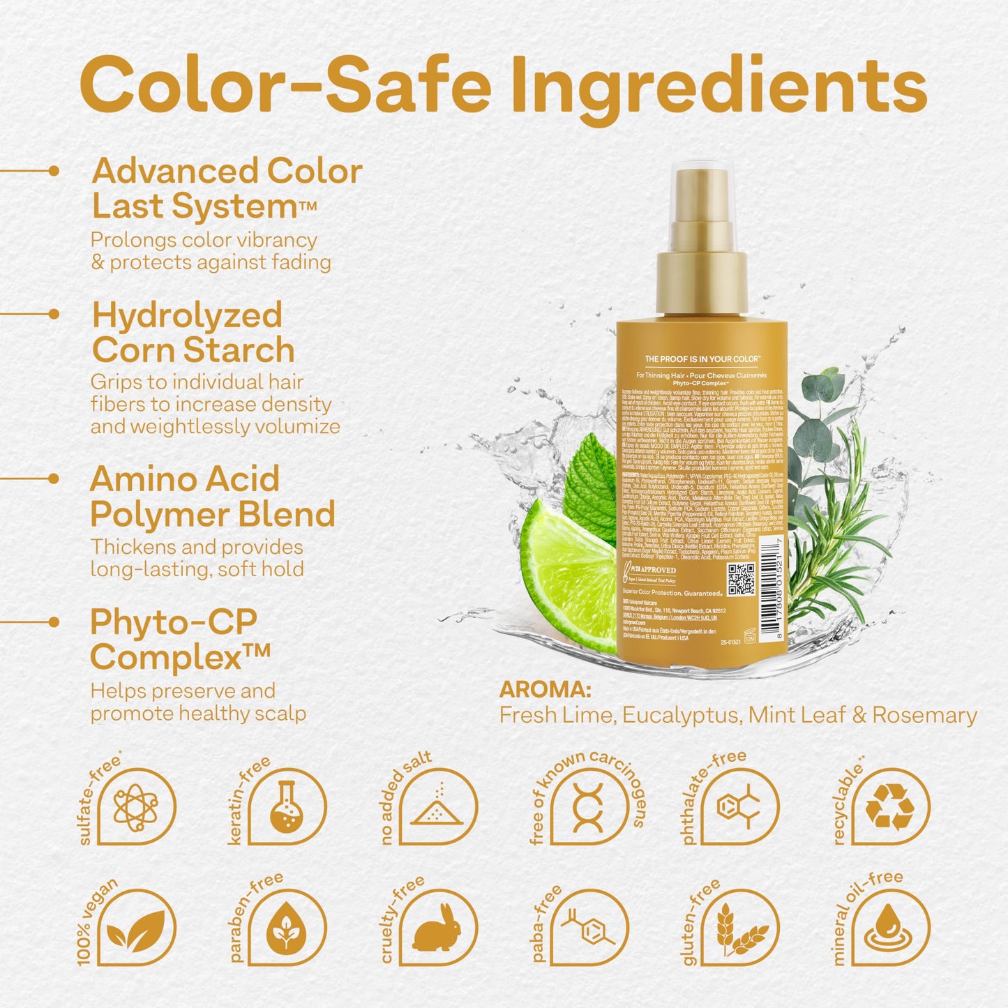 Seashell Colorproof Biorepair Thicken Blow Dry Spray 6.7 Fl. Oz. Volumizing Hair Prep Spray for Fine, Thinning Hair w/Fresh Lime, Eucalyptus, Mint Leaf & Rosemary Scent, Color & Heat Protection