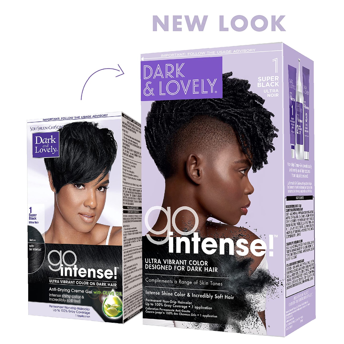 White Smoke SoftSheen-Carson Dark and Lovely Ultra Vibrant Permanent Hair Color Go Intense Hair Dye with Olive Oil for Shine and Softness, Super Black
