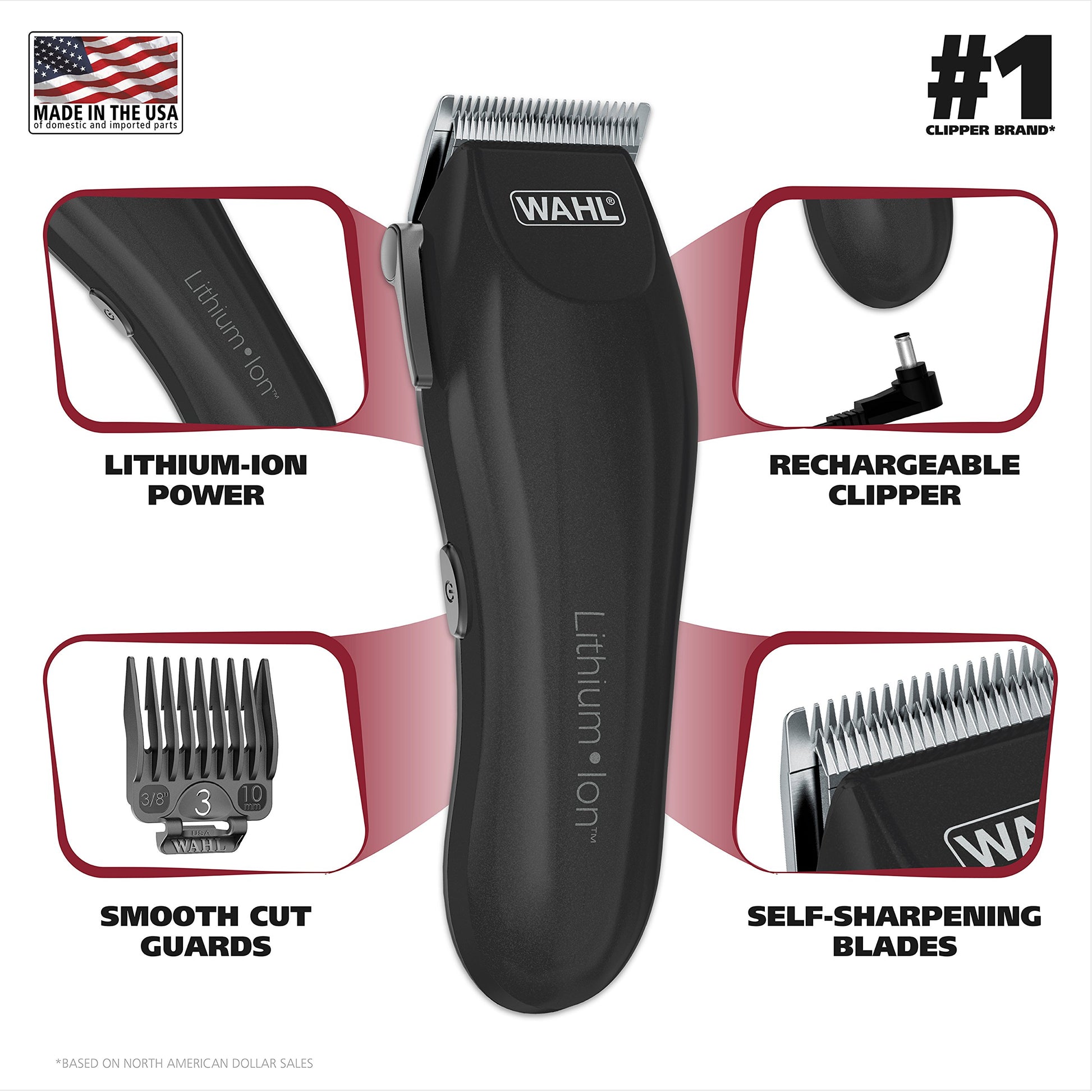 White Smoke Wahl Men's Cordless Hair Clippers, Lithium-Ion Rechargeable Kit – 2-Hour Run Time, 15-Minute Quick Charge, Self-Sharpening Precision Blades, Hair Trimmer for Men - Model 79608