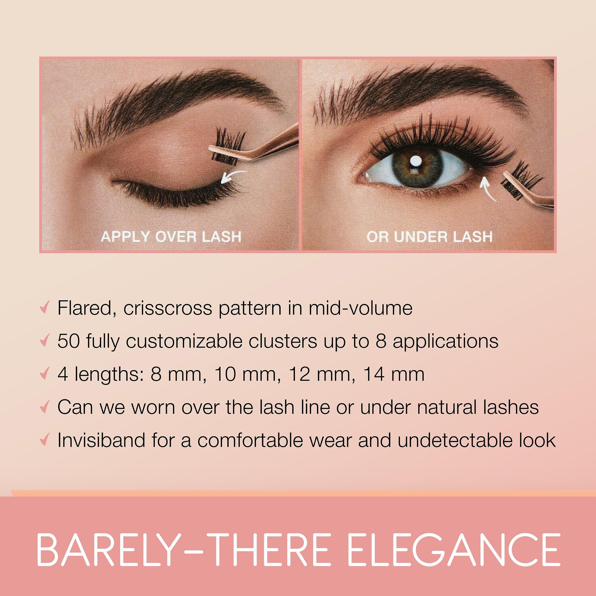 Light Gray Ardell Naked Clusters 437 – DIY Lash Extensions, Lightweight Natural Cluster Lashes with Invisiband, Mixed Length 8–14 mm, 50 Lash Clusters