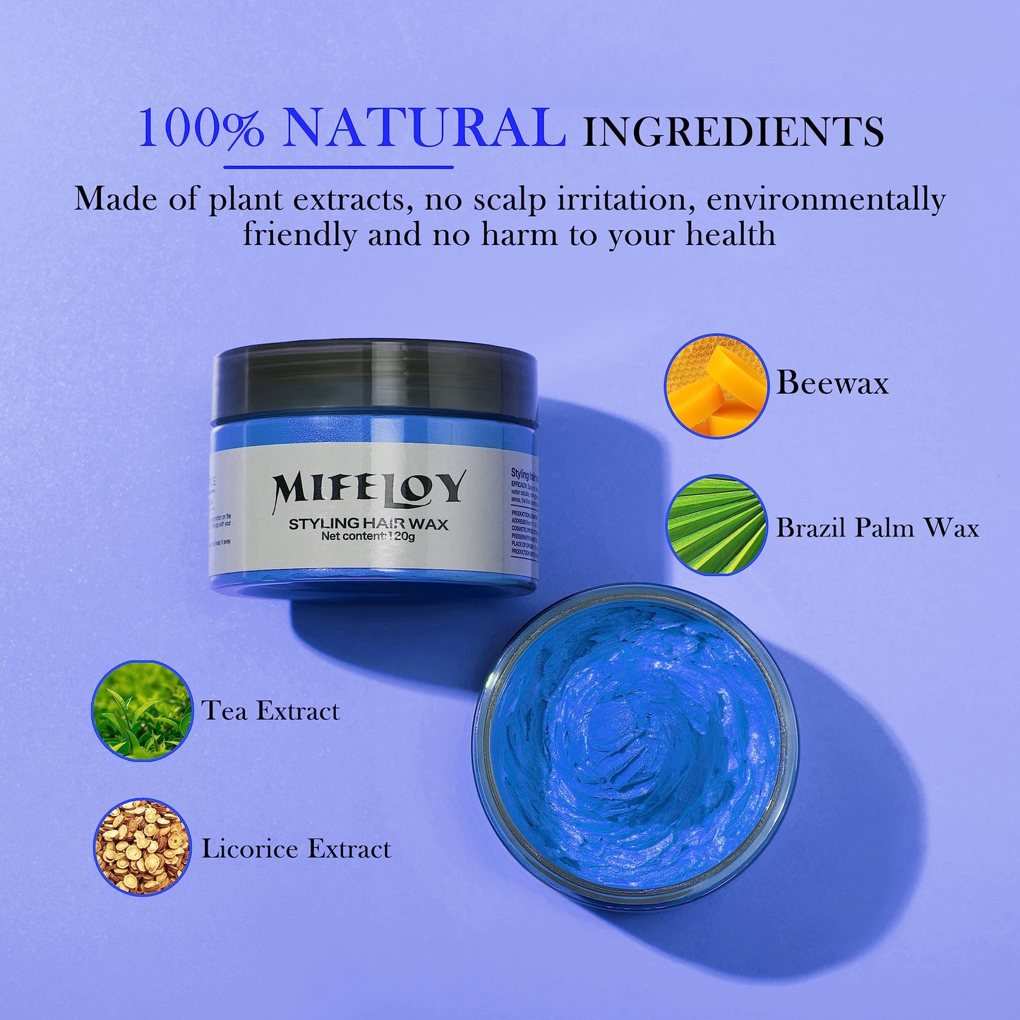Light Steel Blue Temporary Silver Gray Hair Spray Color Wax with Dye Brush, Instant Natural Hairstyle Cream 4.23 oz, Disposable Coloring Mud for Men Women Youth, Grey Styling Pomades, Party Cosplay DIY Halloween