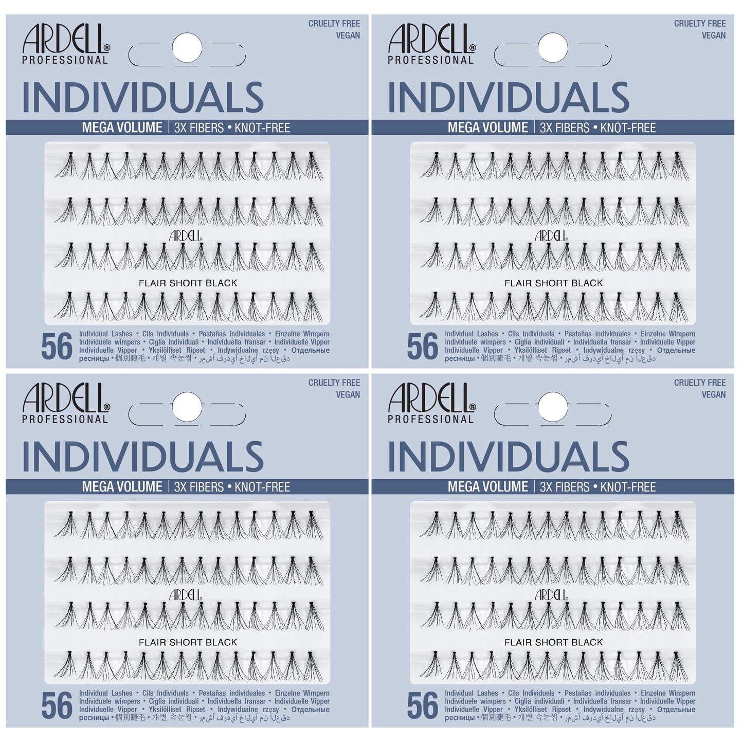 Light Gray Ardell Triple Individual Lashes - Long Black, Knot-Free Eyelash Extensions, Volumizing DIY Lash Clusters for Fuller Lash Enhancement, 4 Pack