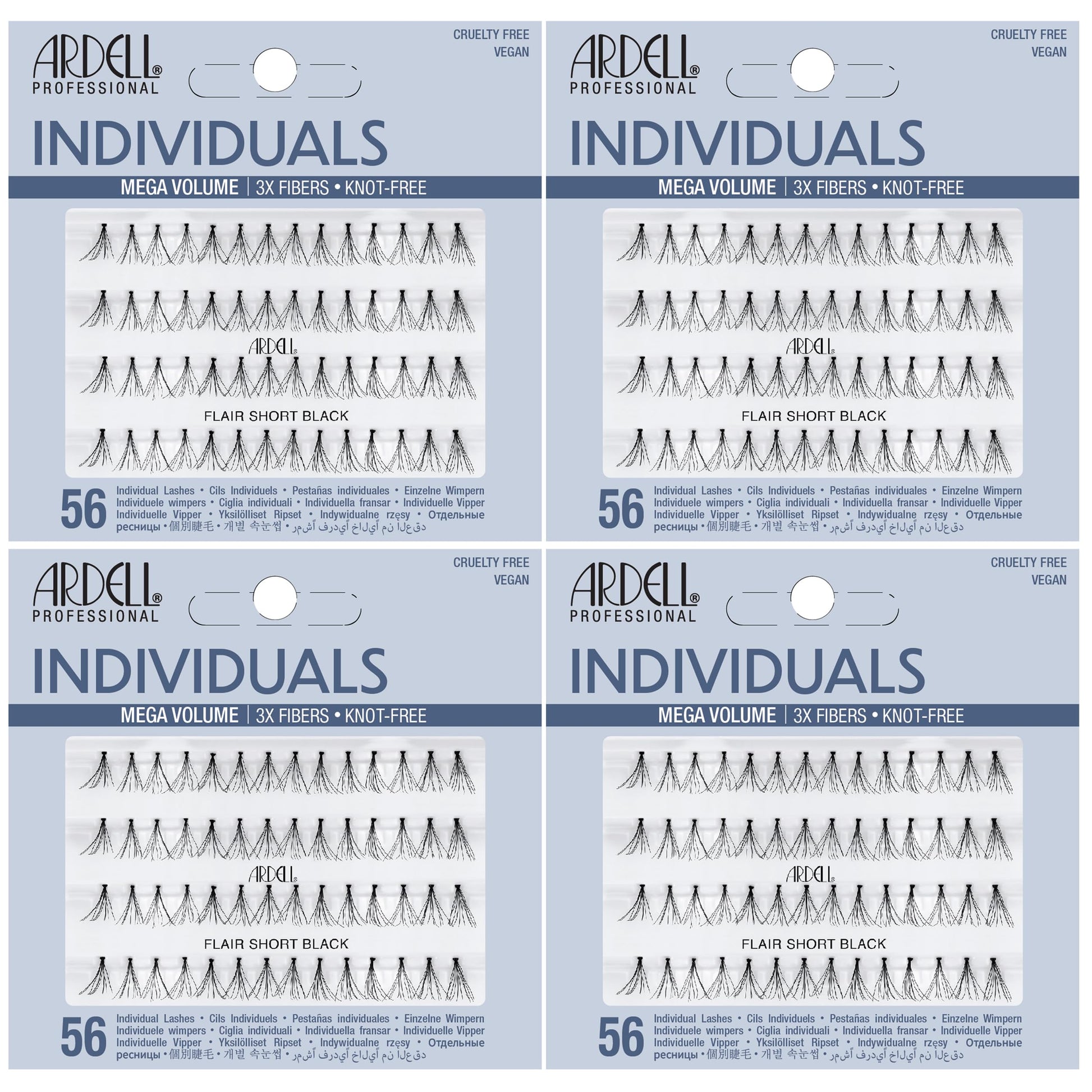 Light Gray Ardell Triple Individual Lashes - Long Black, Knot-Free Eyelash Extensions, Volumizing DIY Lash Clusters for Fuller Lash Enhancement, 4 Pack