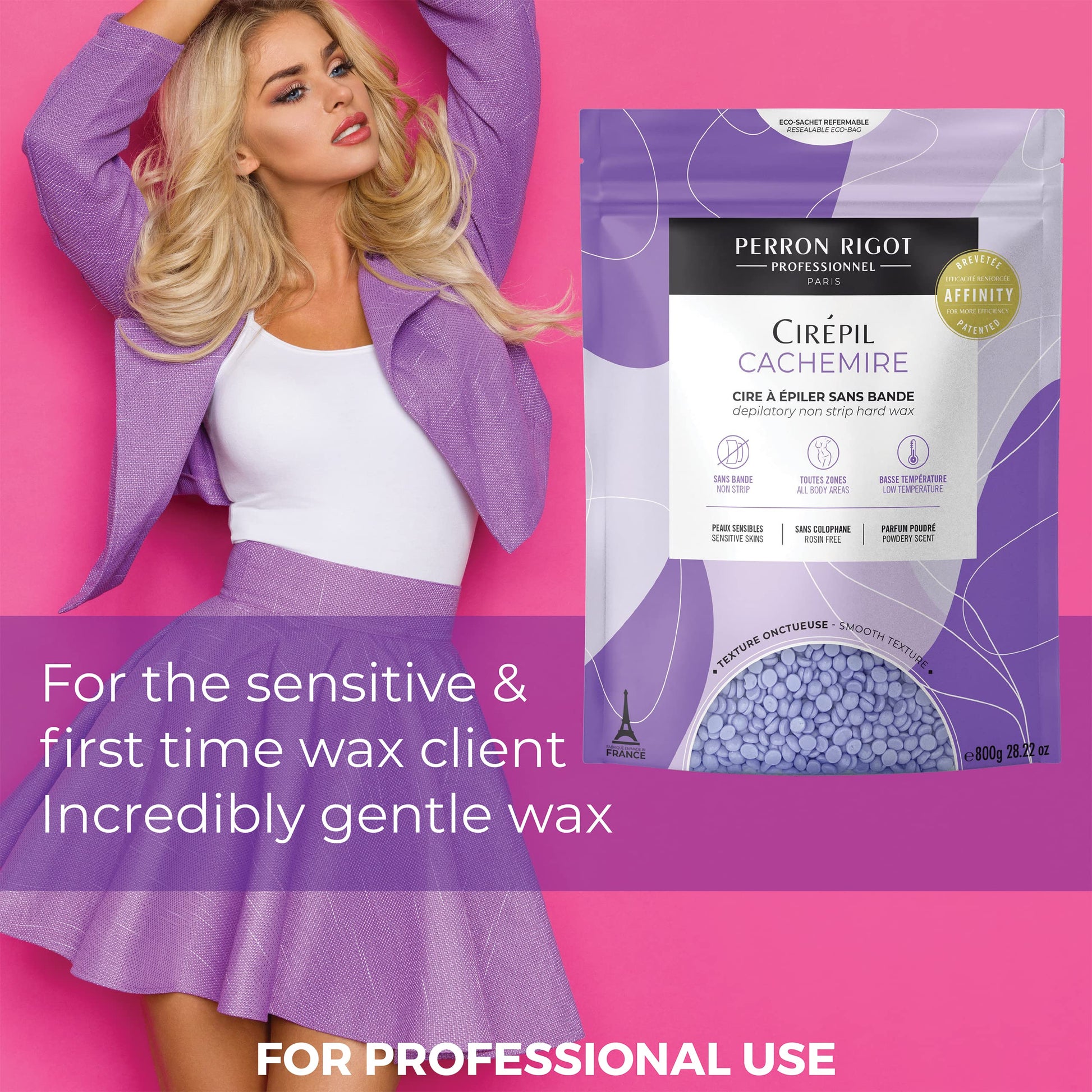 Pale Violet Red Cirepil - Cachemire - 800g / 28.22 oz Hard Wax Beads Bag - Ultra-Comfort Rosin-Free Wax for Sensitive Skin - Creamy, Stripless Hair Removal for Face & Intimate Areas - Low Temp Refill Bag Refill Bag