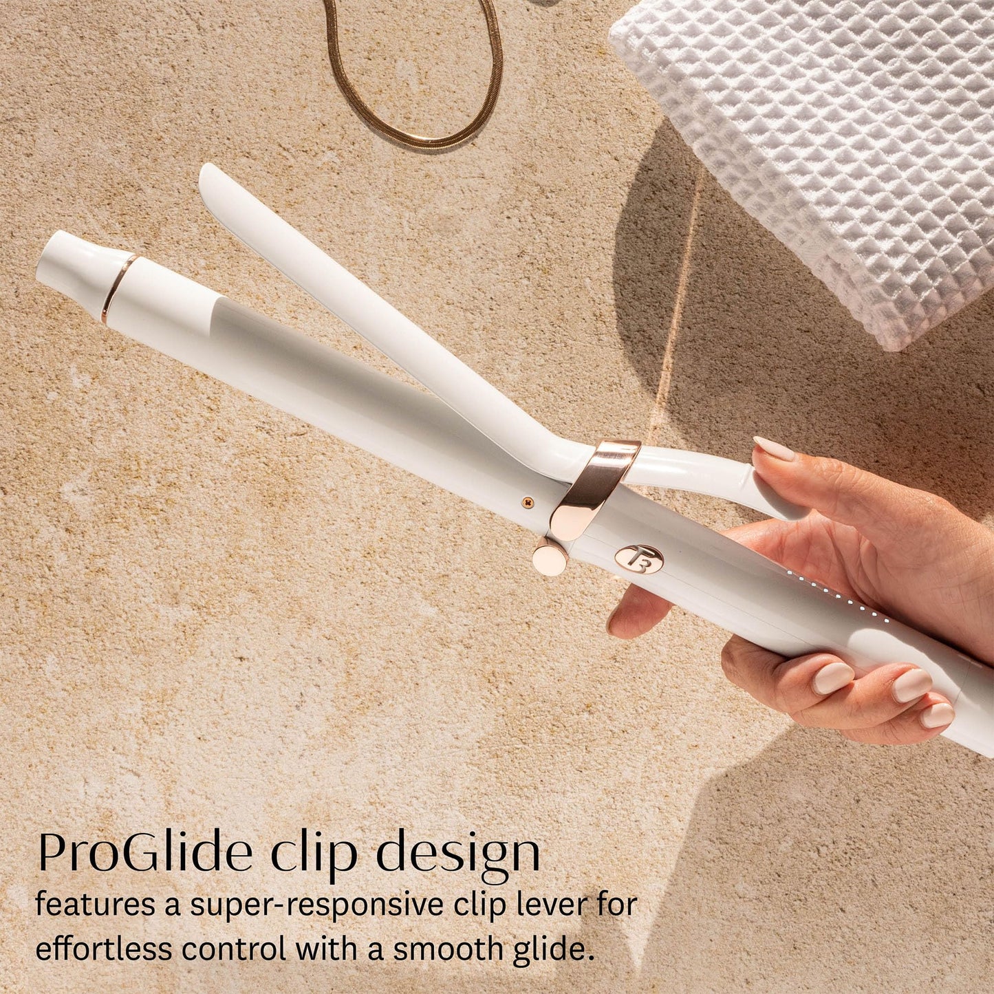 Tan T3 SinglePass Curl X Extra-Long Barrel 1", 1.25", 1.5" Curling Iron with 9 Heat Settings and Ceramic Barrel for Fast Styling and Lasting Results on All Hair Types