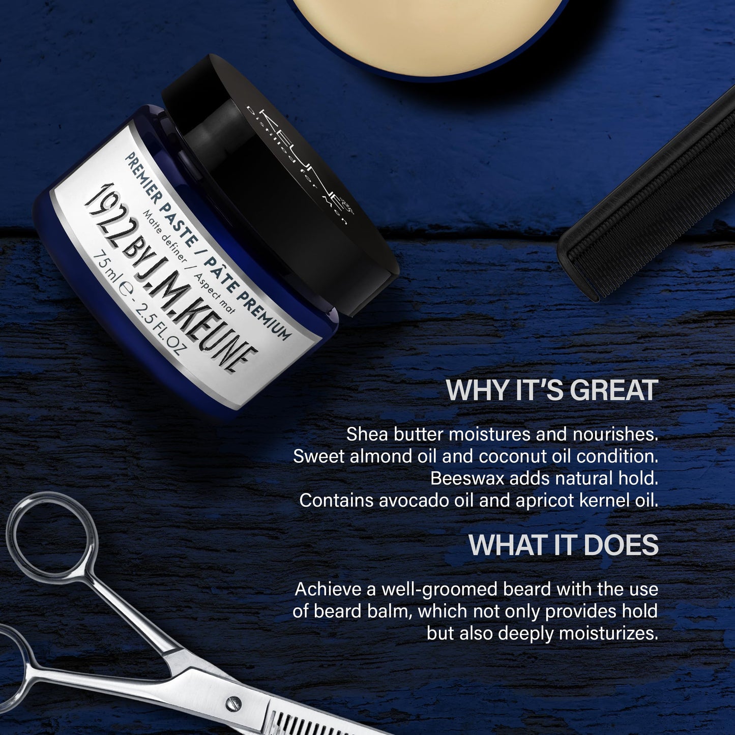 Black 1922 by J.M. Keune Beard Balm, Moisturizing & Conditioning Balm for Beard Care, 2.5 Fl Oz